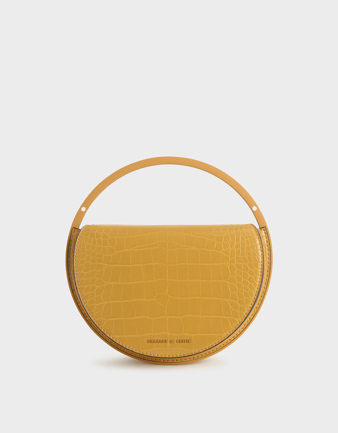 

Croc-Effect Semi-Circle Clutch, Yellow
