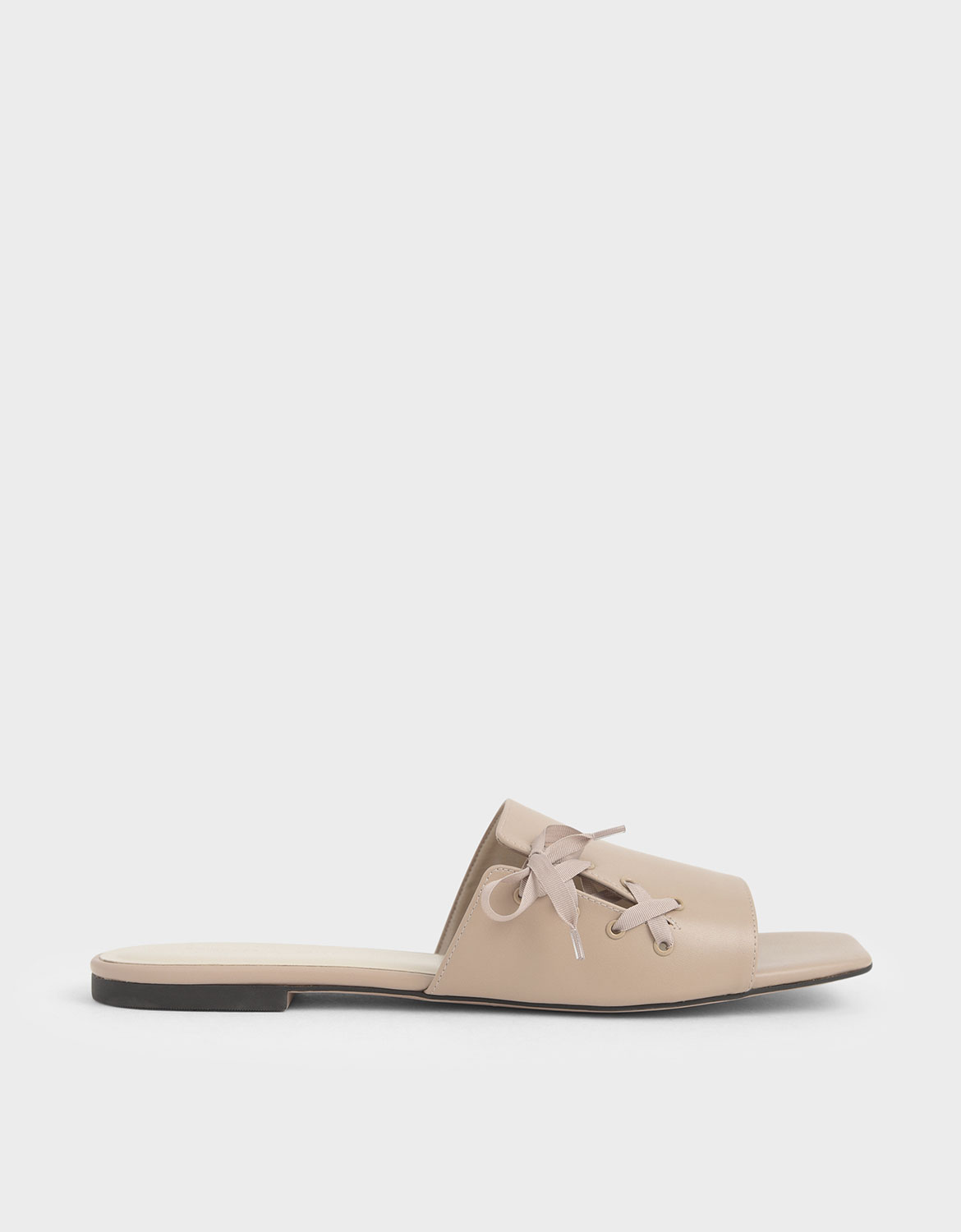 

Ribbon Tie Slide Sandals, Beige