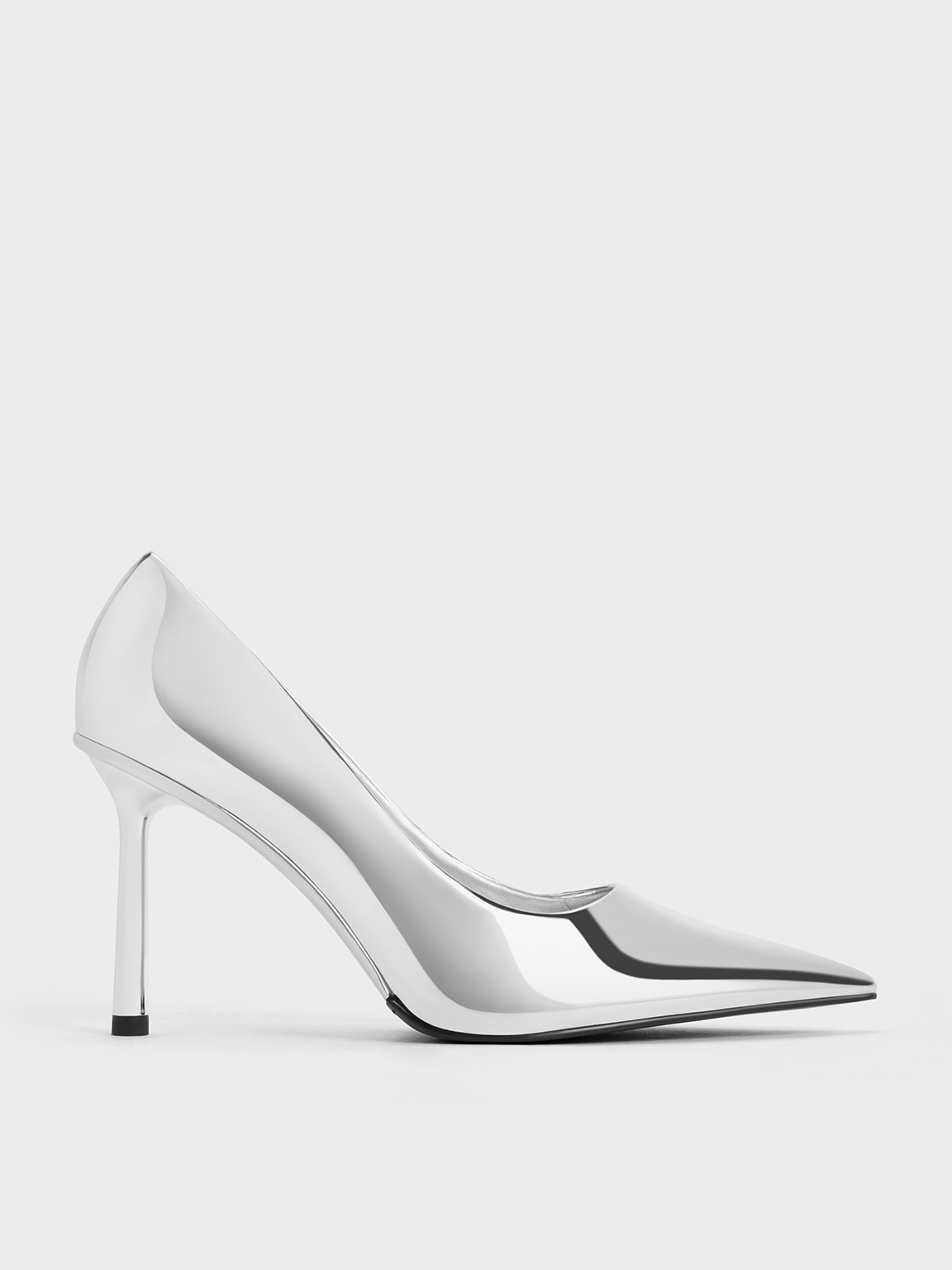 Charles & Keith Metallic Patent Pointed-toe Stiletto Heels In Silver