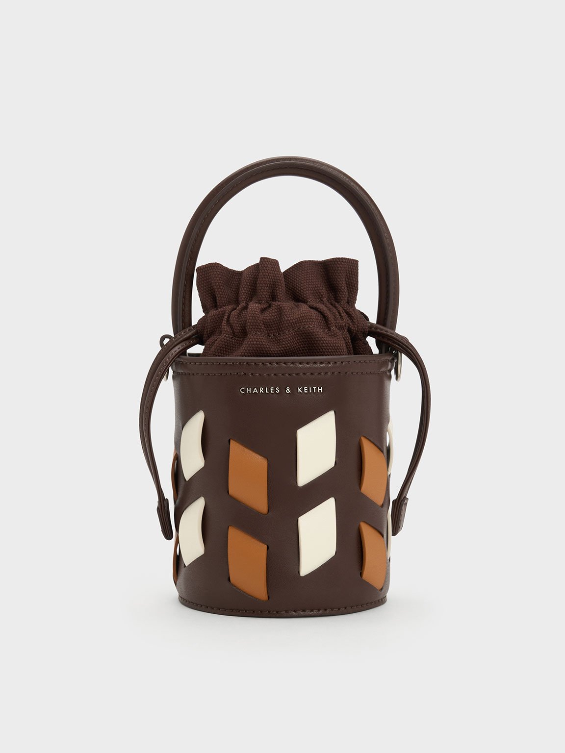 Charles Keith Canvas Panelled Bucket Bag In Dark Brown ModeSens