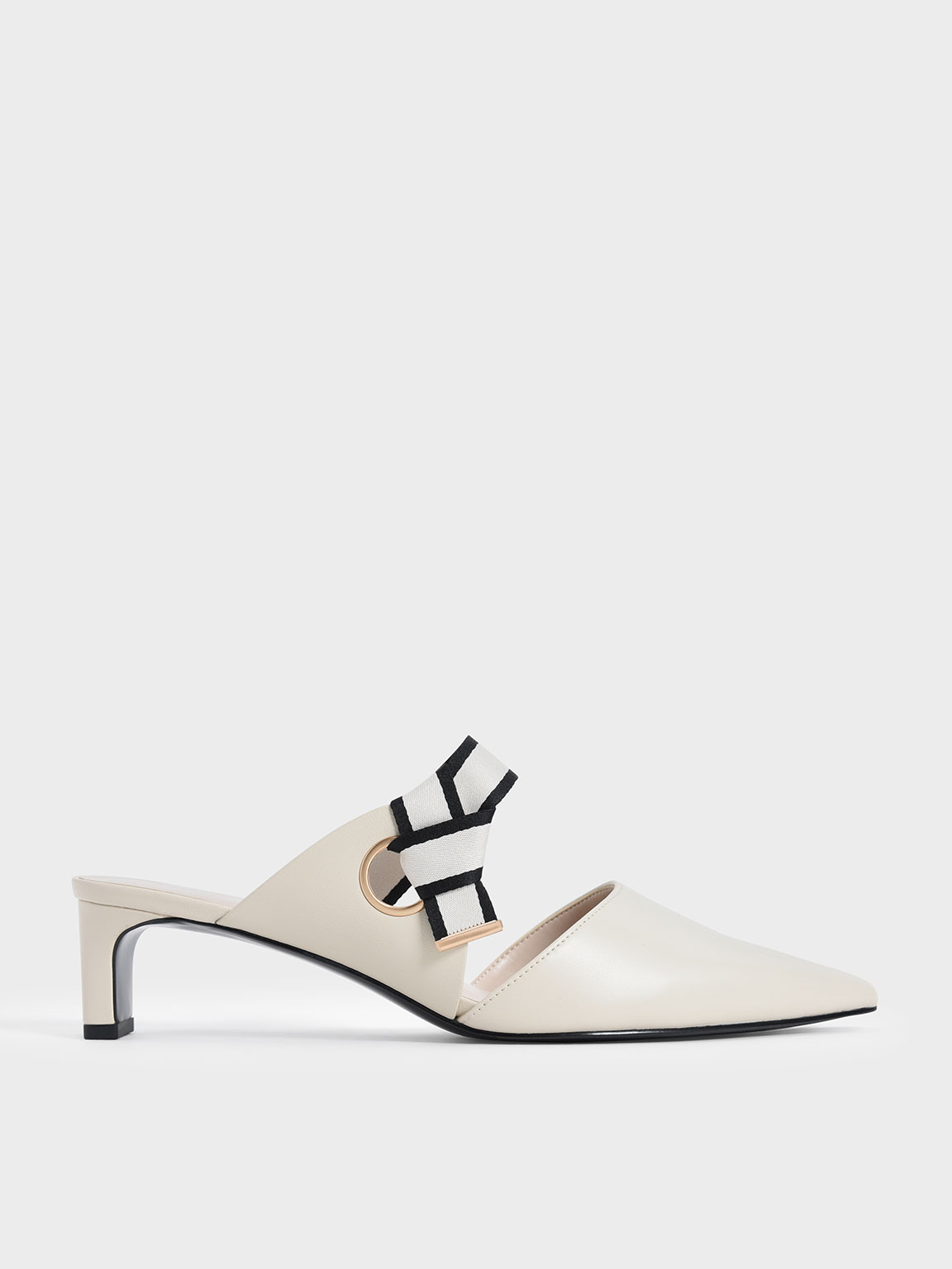 

Knotted Fabric Strap Pointed Mules, Chalk