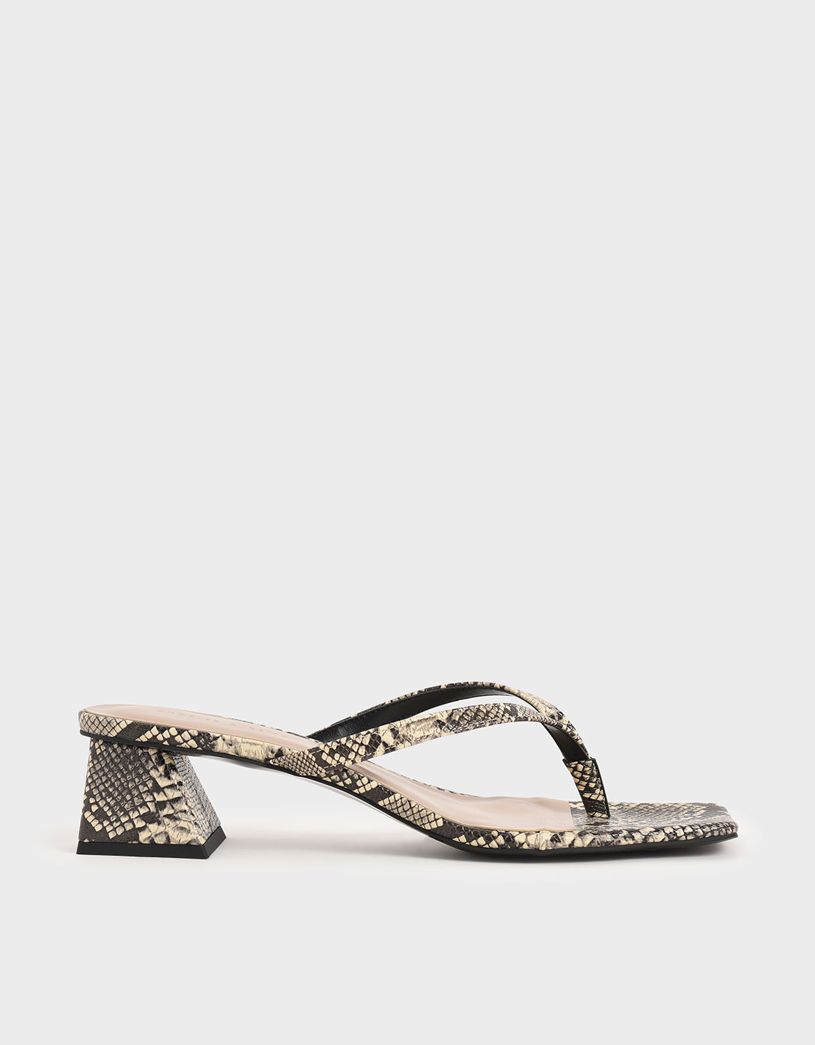 

Snake Print Thong Heeled Sandals, Multi