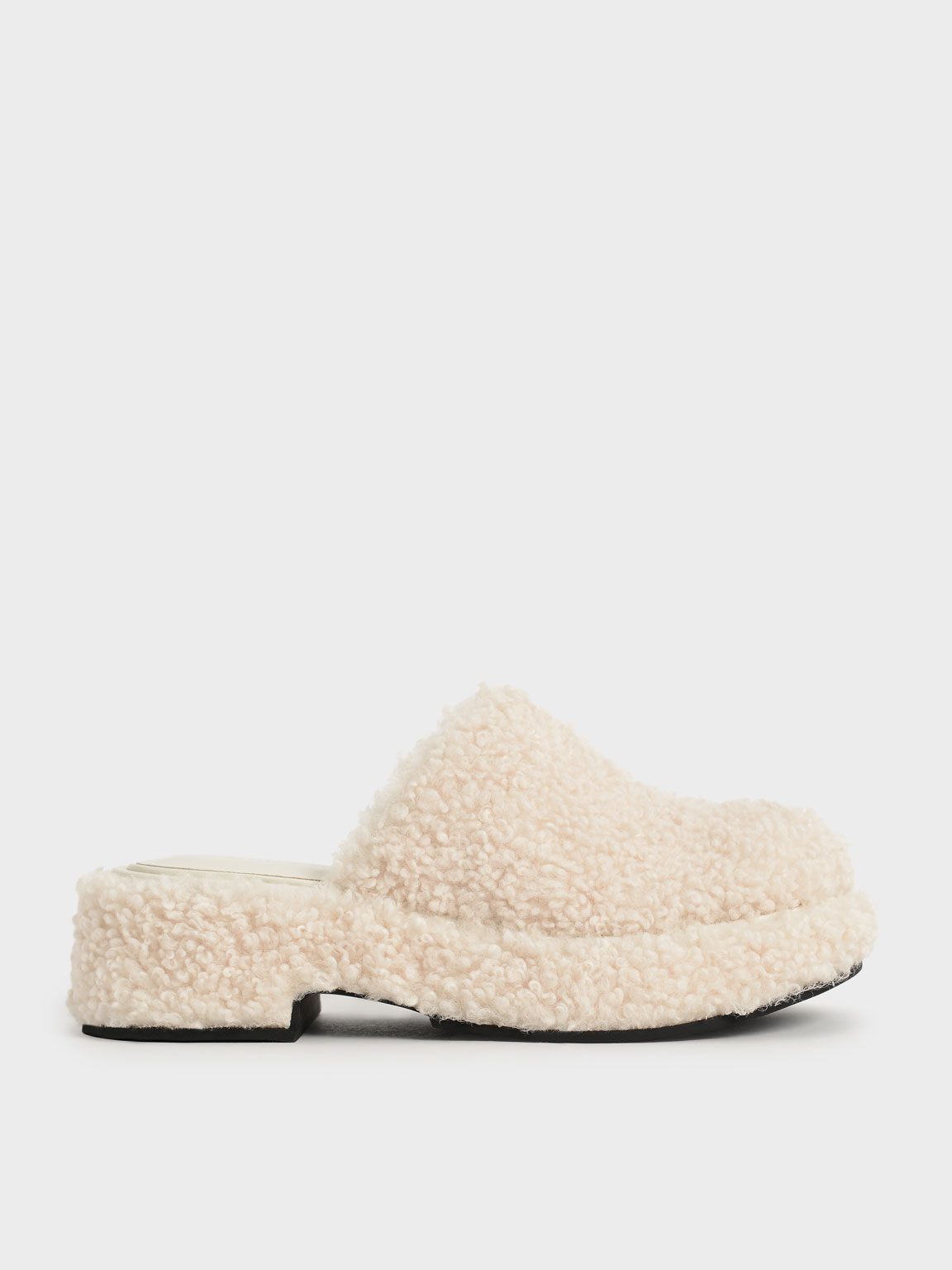

Furry Platform Clogs, Chalk