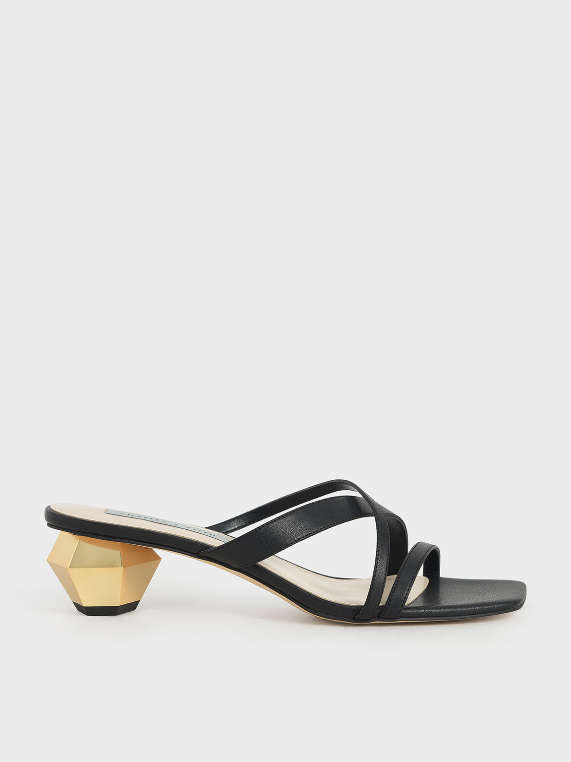

Cross Strap Heeled Mules, Black