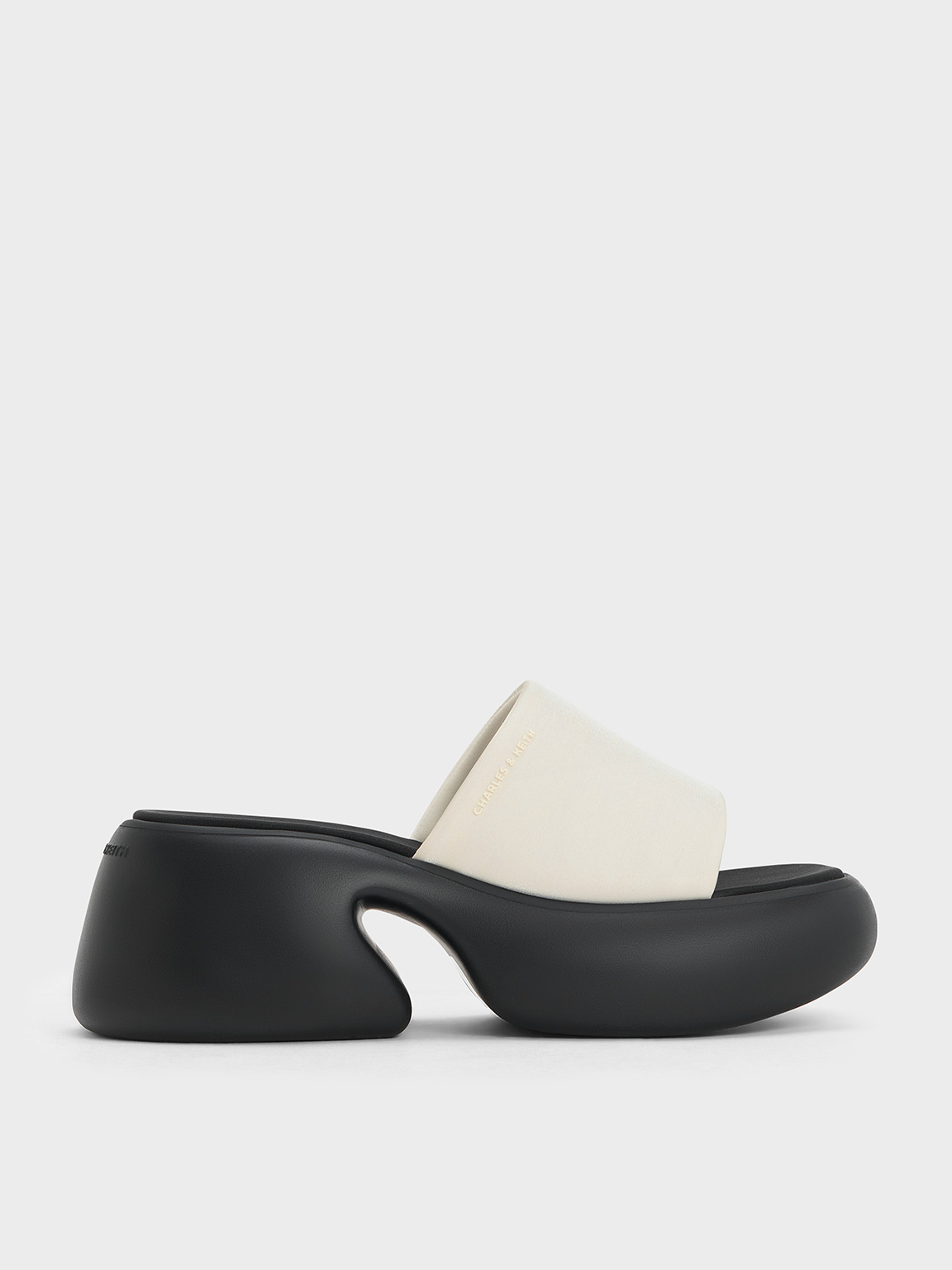 Shop Charles & Keith - Baxie Silk Two-tone Platform Mules In Chalk