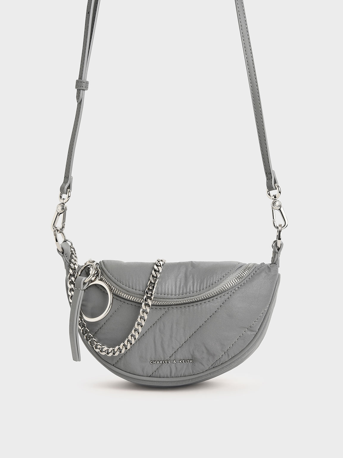 

Nylon Wrinkled-Effect Saddle Bag, Grey