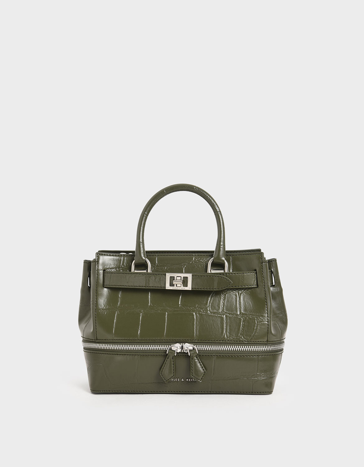 

Croc-Effect Two-Way Zip Tote, Olive