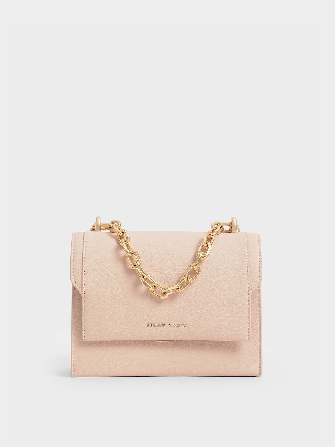 

Front Flap Chain Handle Crossbody Bag, Light pink