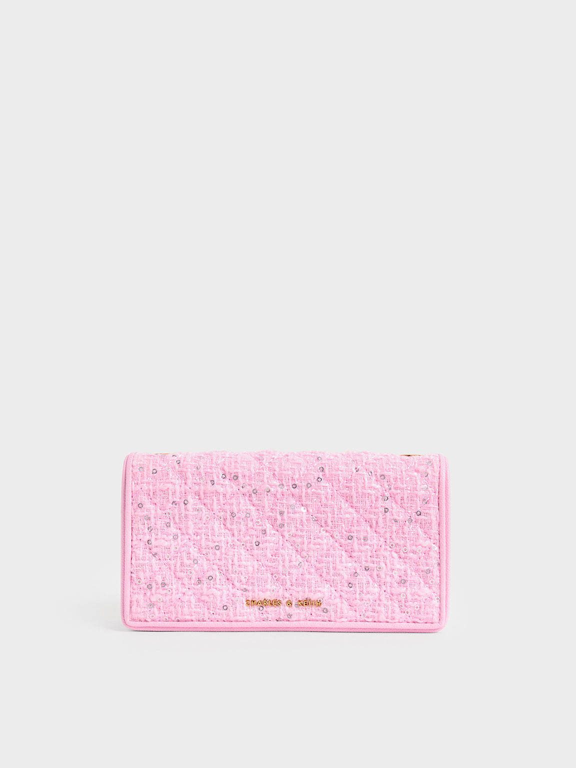 Charles & Keith Tweed Quilted Pouch In Pink