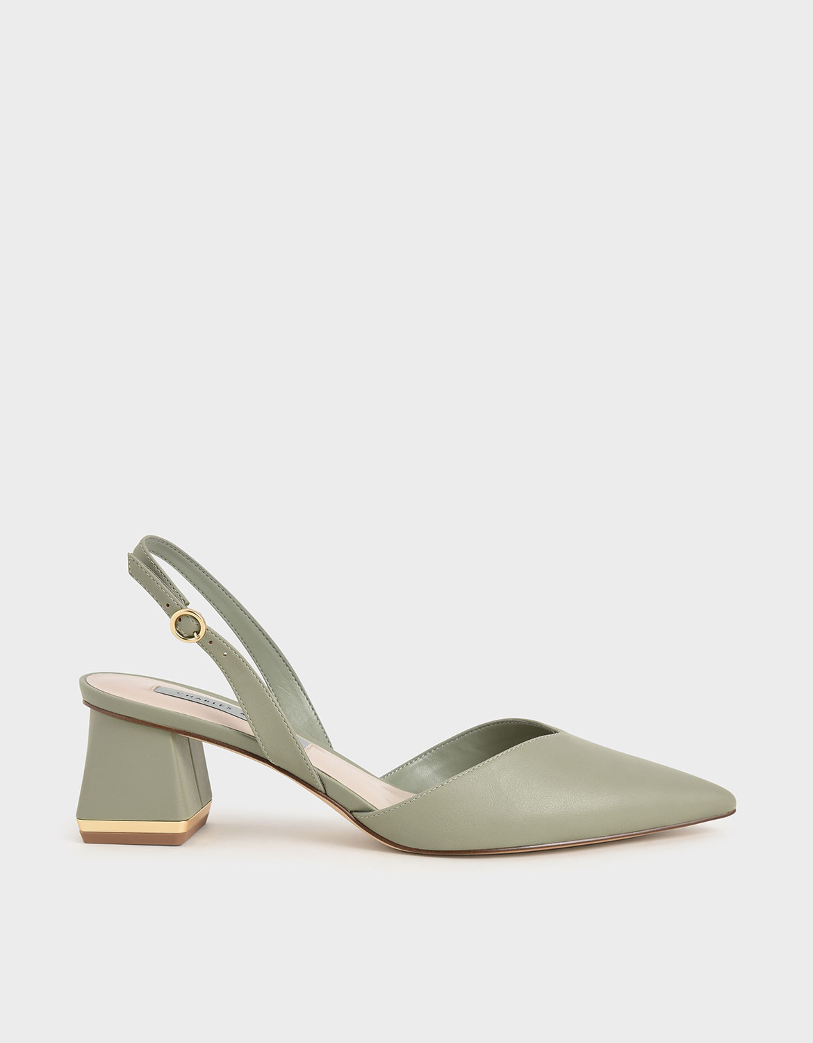 

Trapeze Heel Slingback Court Shoes, Sage green