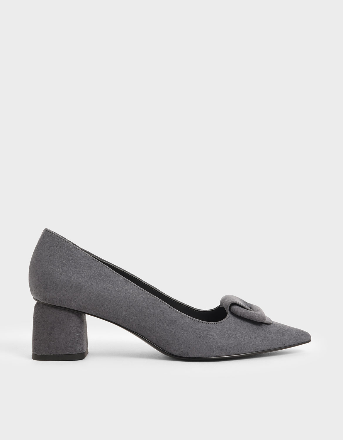 

Front Buckle Textured Pumps, Dark grey