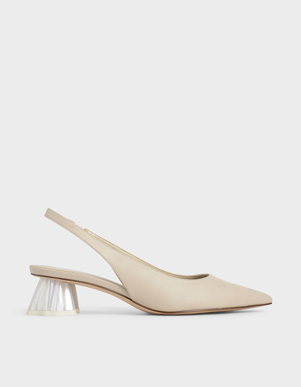 

Geometric Heel Slingback Pumps, Beige