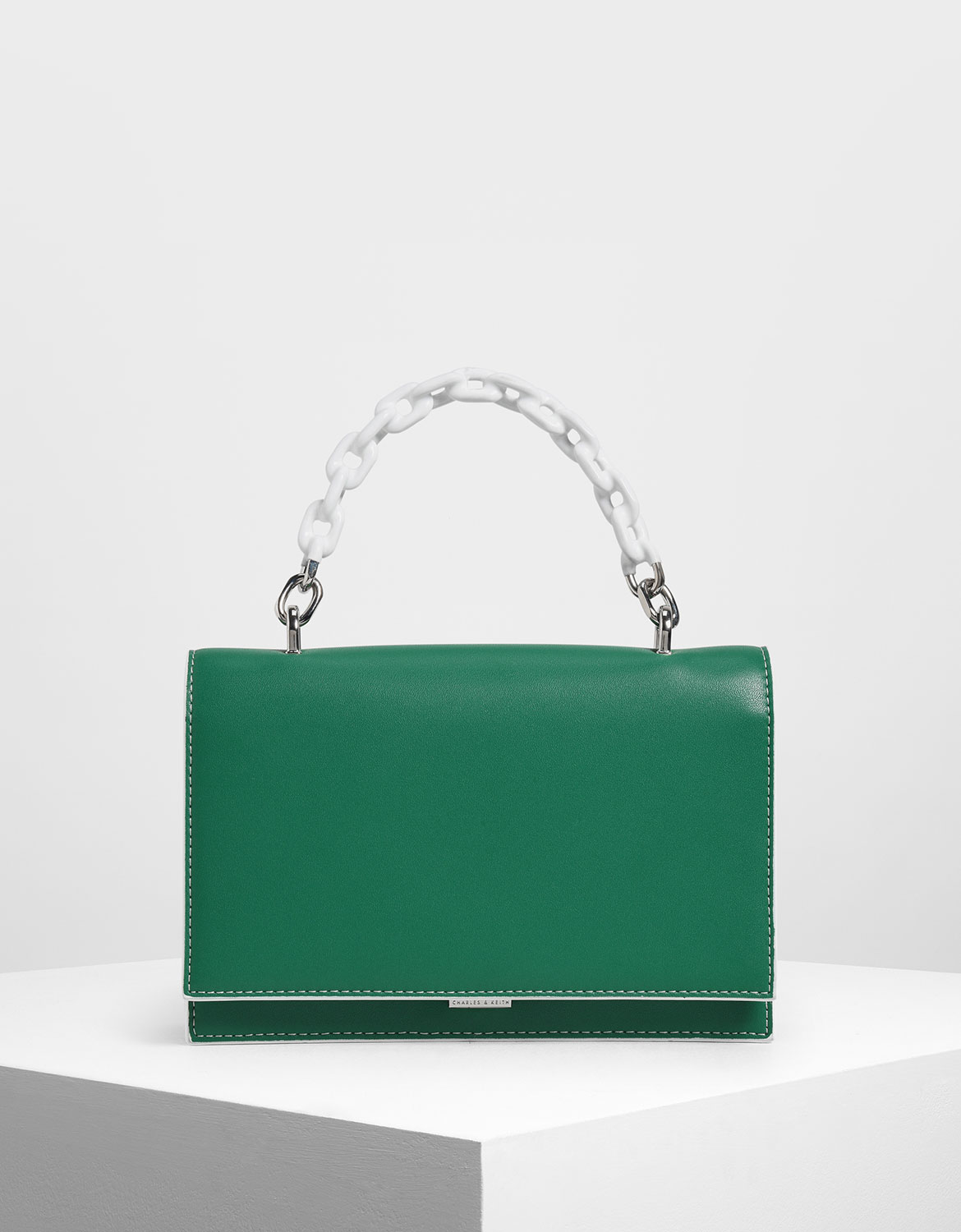 

Single Chain Handle Push Lock Bag, Green