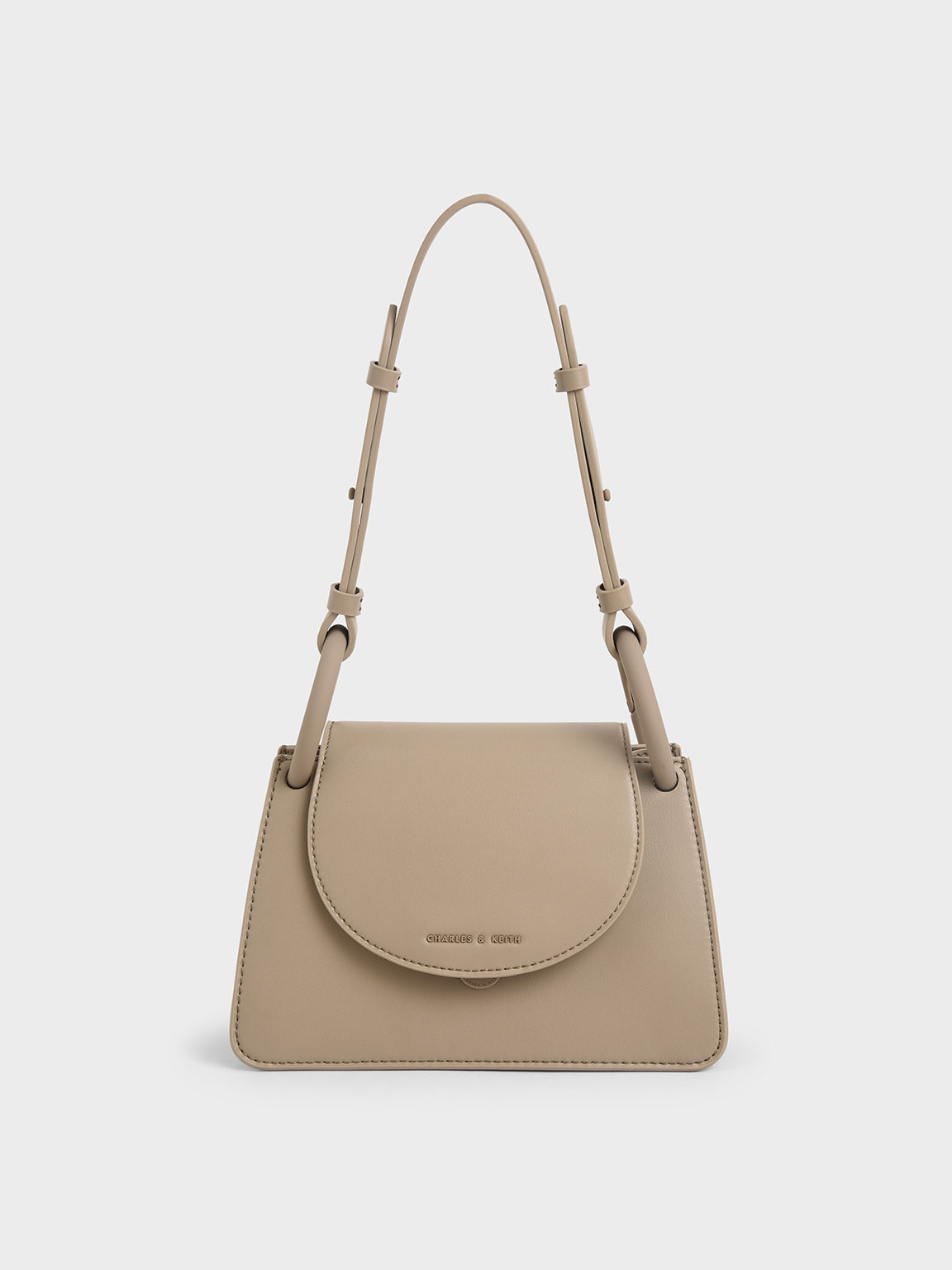 

Circular Flap Trapeze Bag, Taupe
