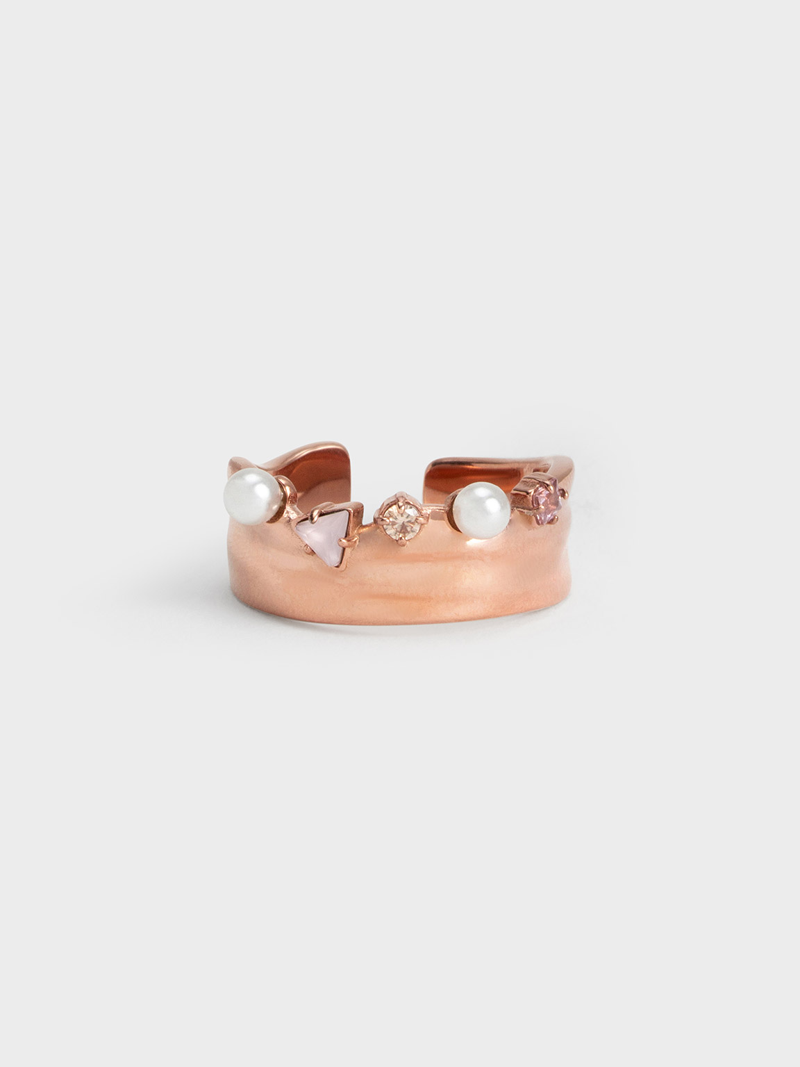 Pearl & Crystal-Embellished Wide-Band Ring
