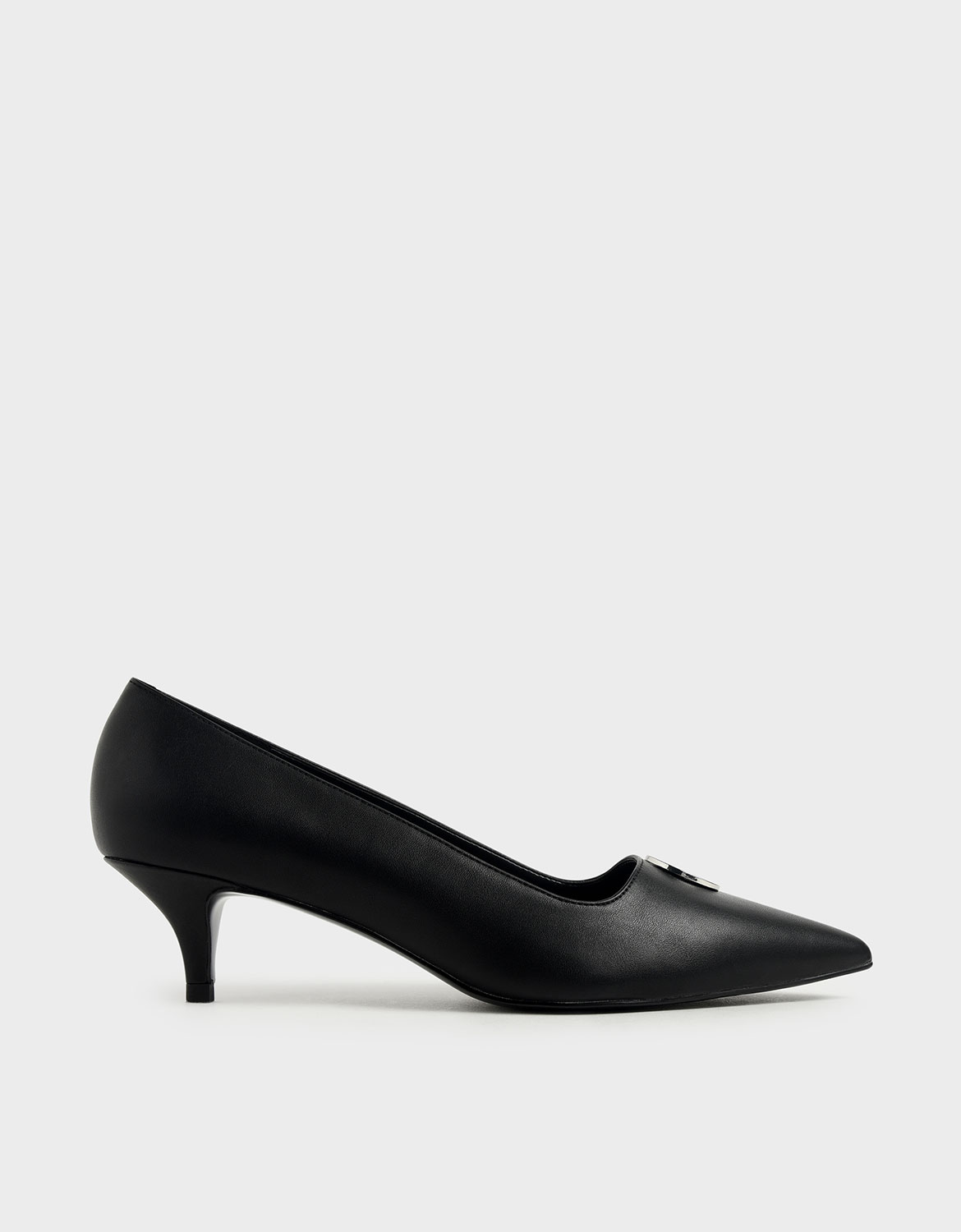 

Striped Button Detail Kitten Heel Pumps, Black