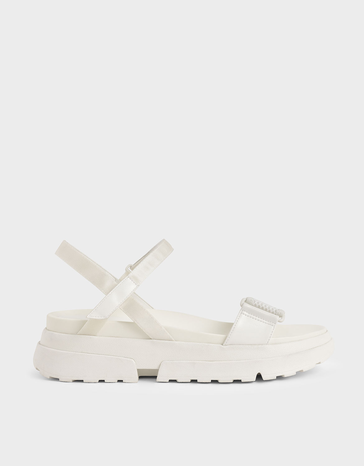 

Mesh & Grosgrain Flatform Sandals, White