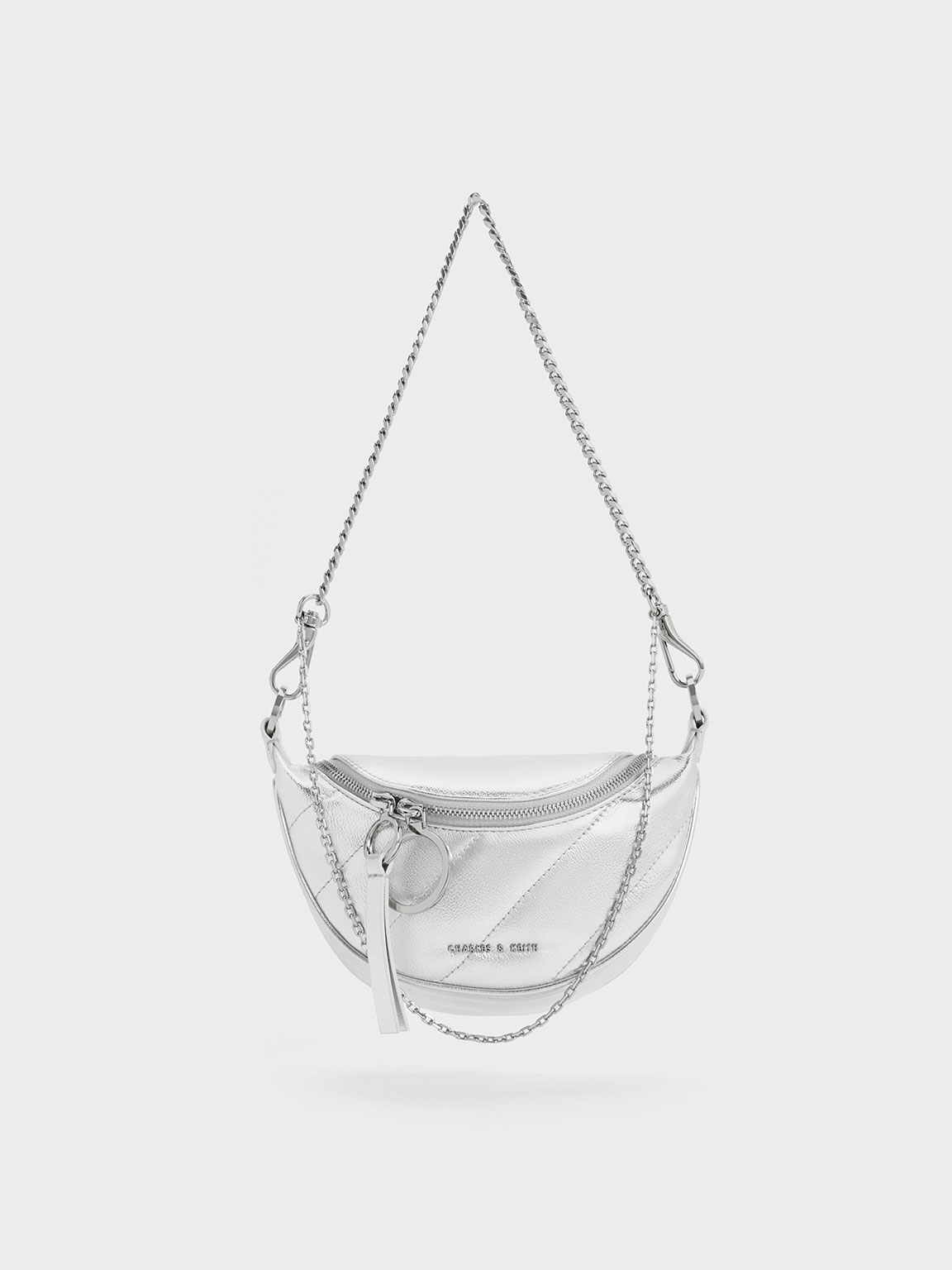 Silver Philomena Metallic Half-Moon Crossbody Bag - CHARLES & KEITH UK 