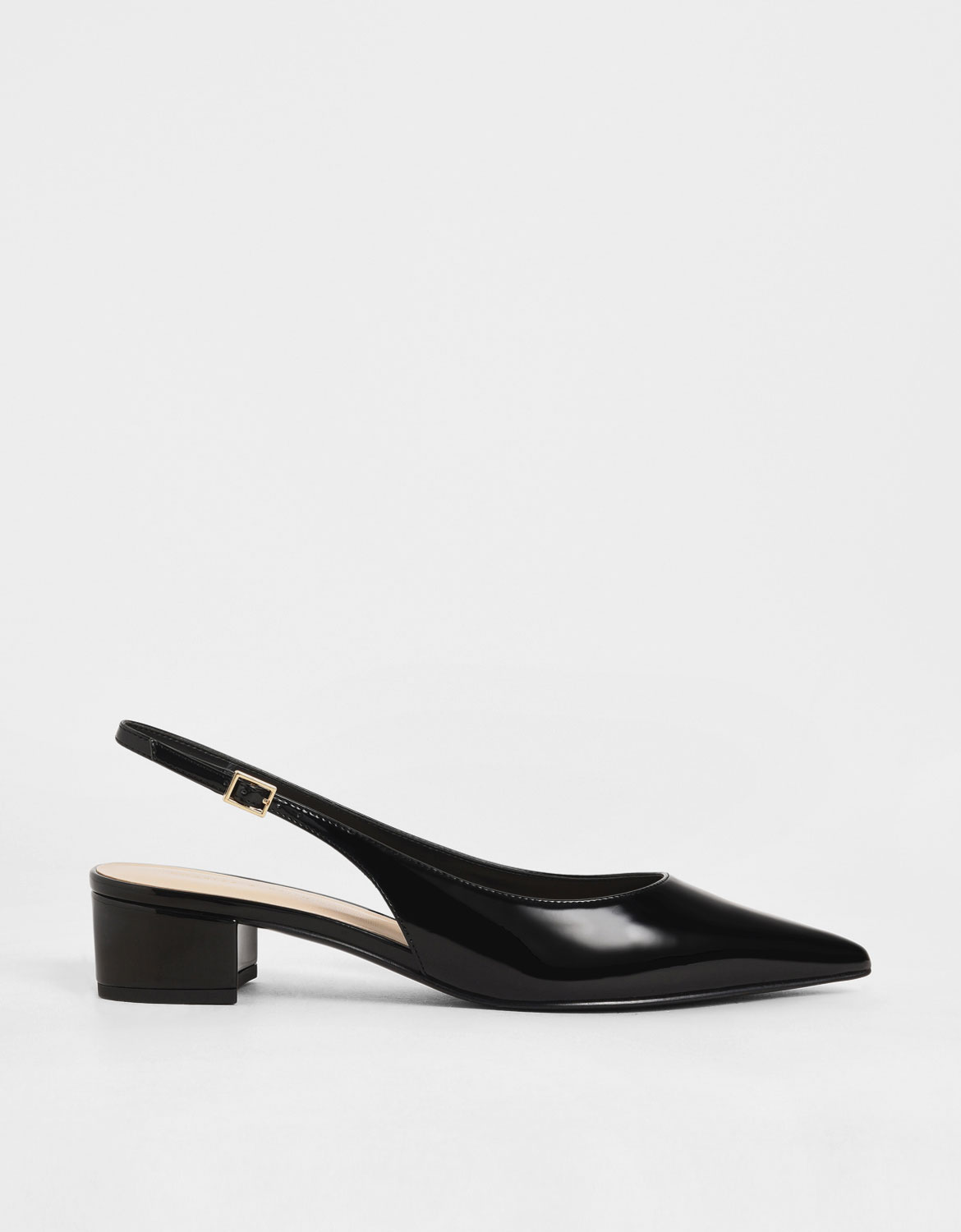 

Patent Block Heel Slingback Pumps, Black