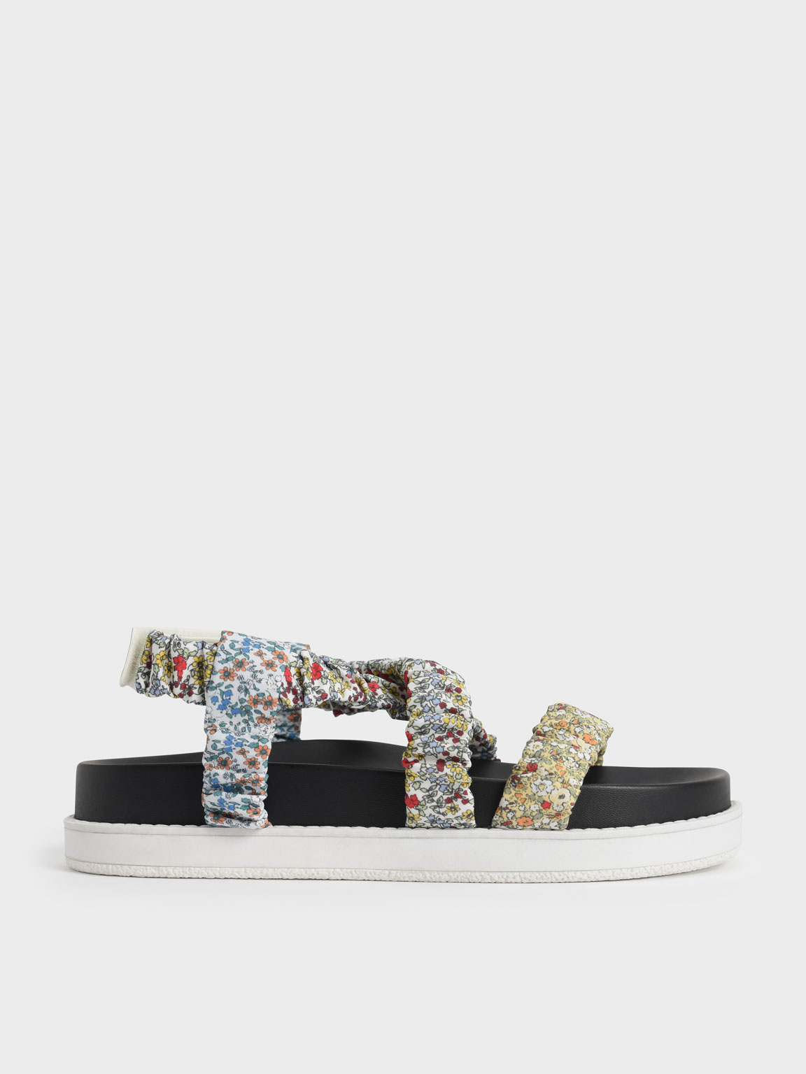 

Printed Fabric Ruched Crossover Sandals, Multi