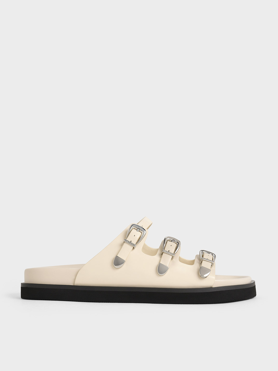 Shop Charles & Keith - Buckled Triple-strap Sandals In Chalk