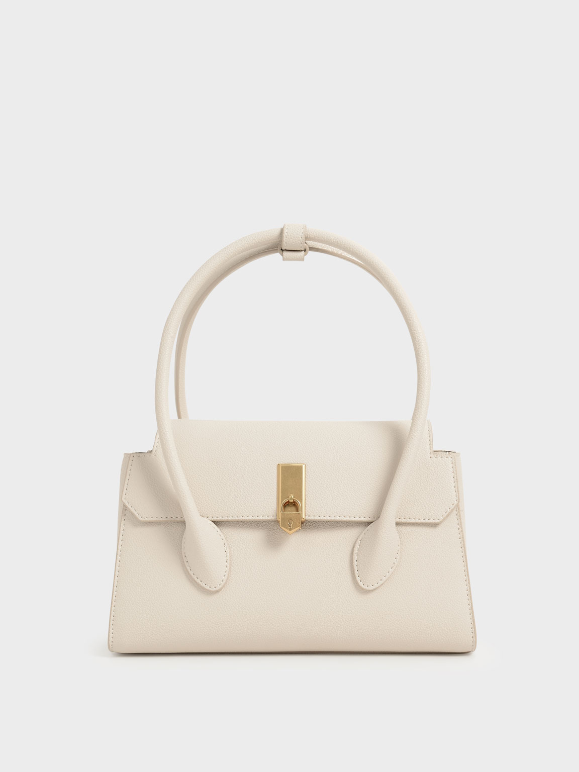 

Double Handle Push-Lock Bag, Cream