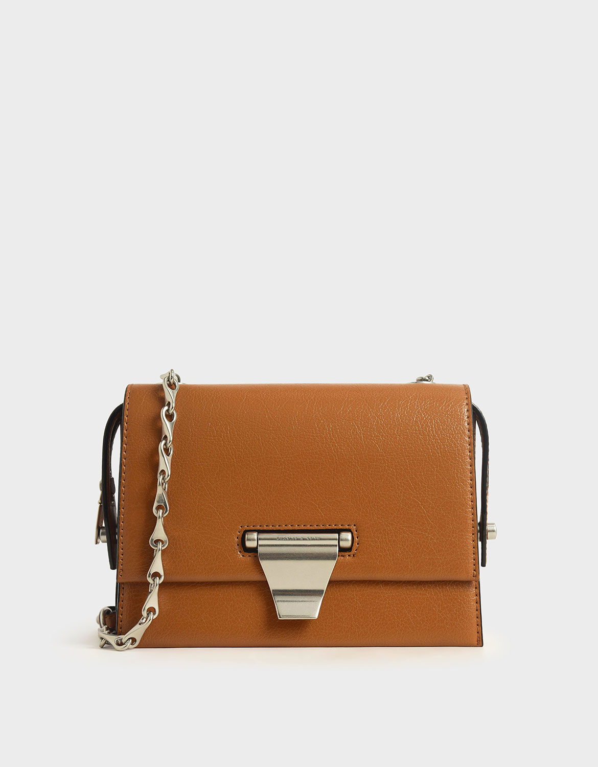 

Metal Push-Lock Crossbody Bag, Cognac