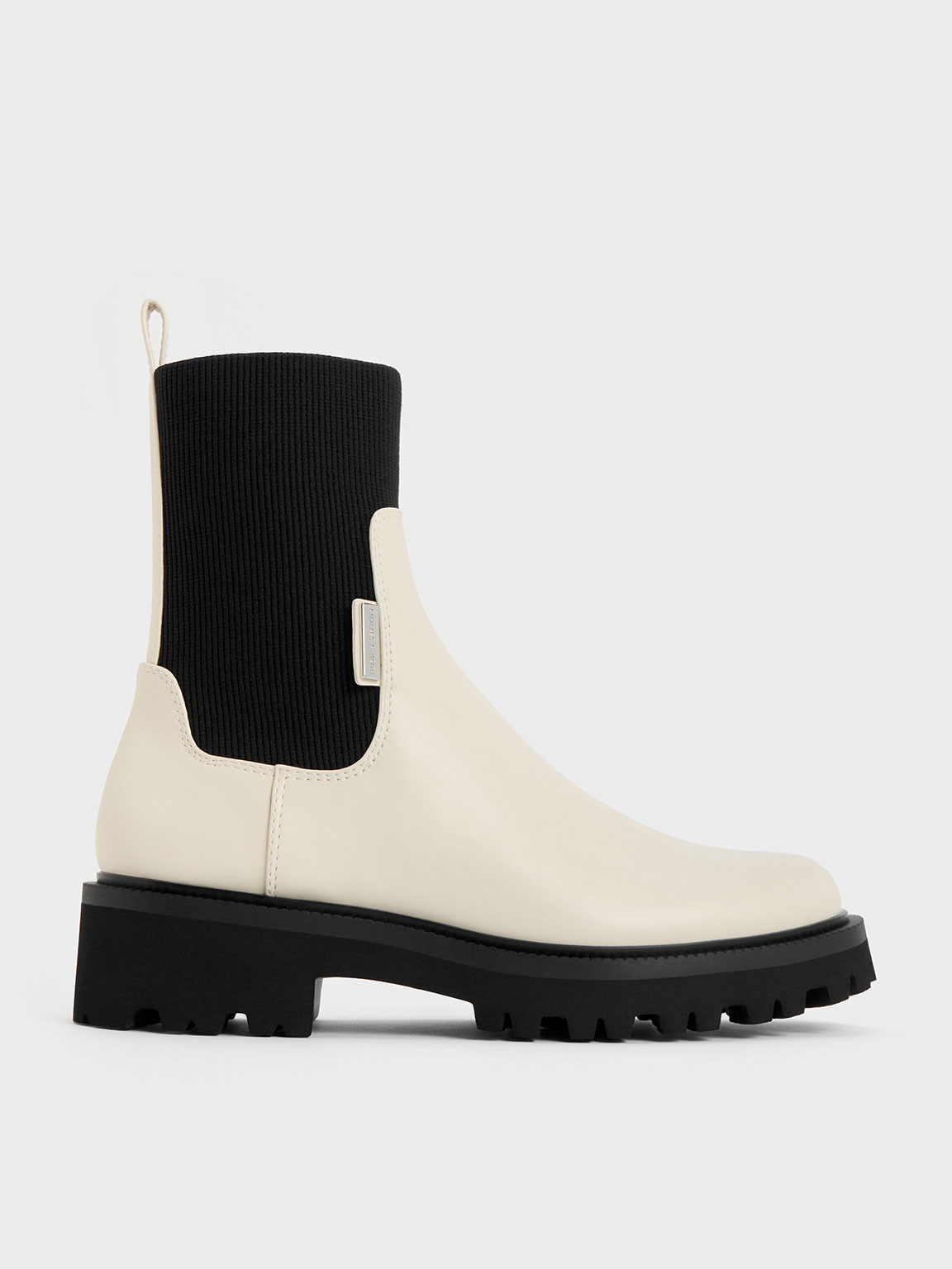 Two-Tone Knitted Sock Ridge-Sole Chelsea Boots