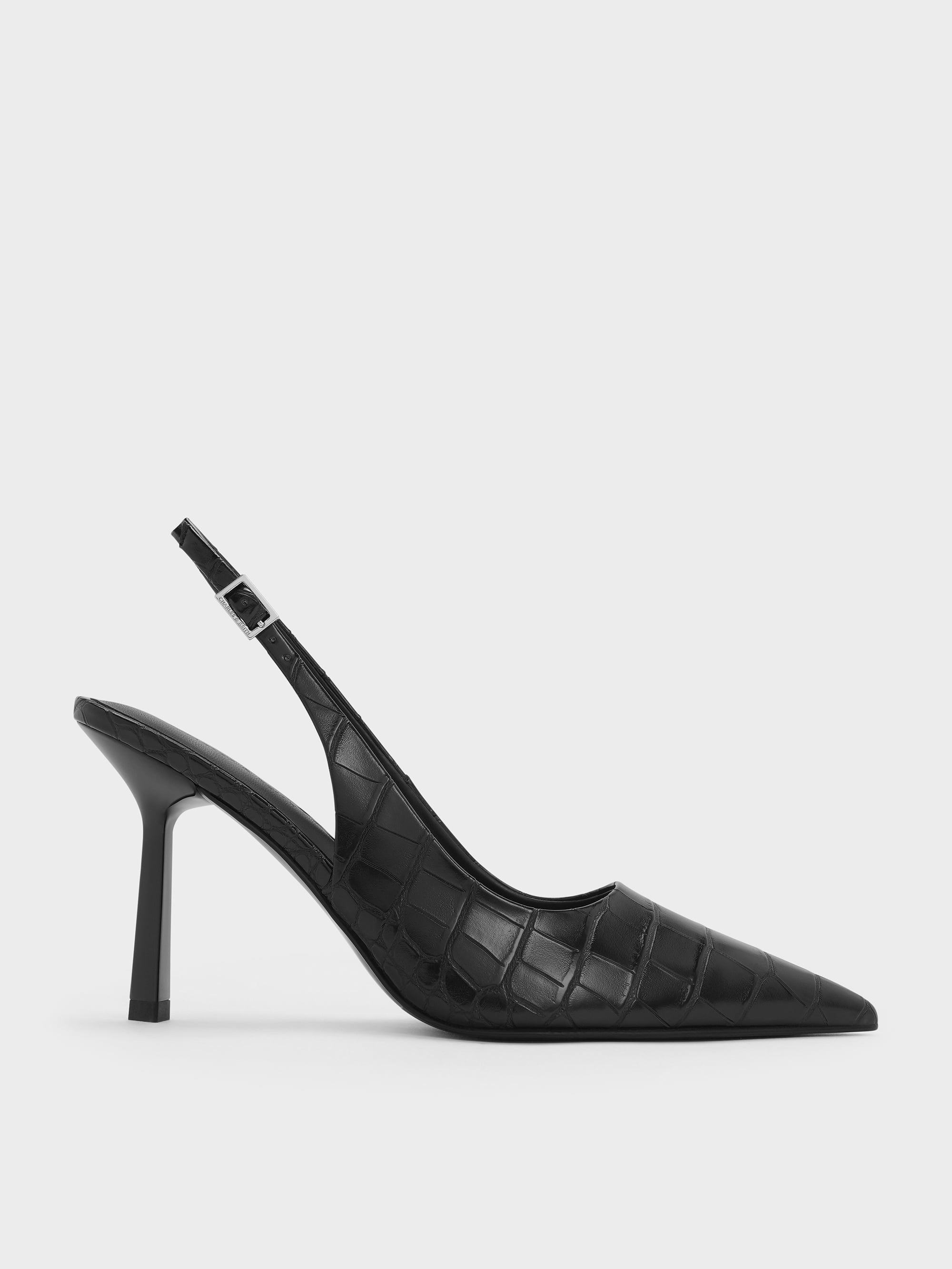 Charles & Keith - Croc-Effect Pointed Slingback Pumps