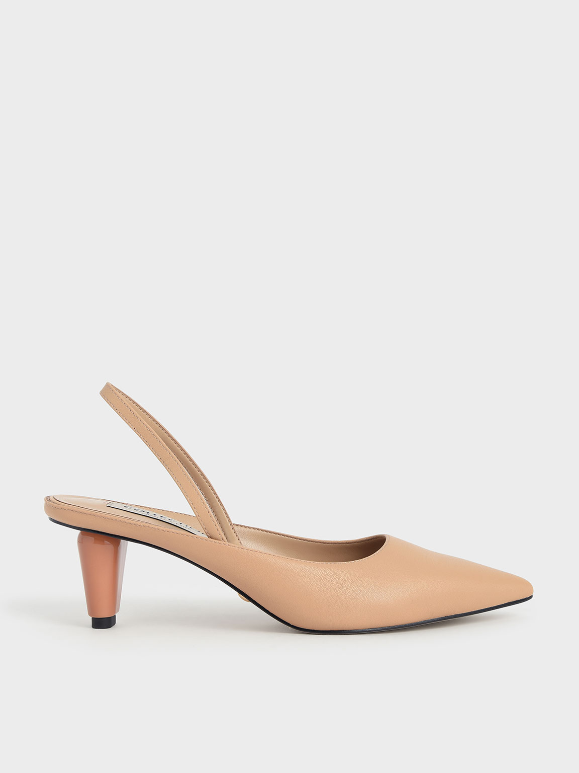 

Leather Sculptural Heel Slingback Pumps, Nude