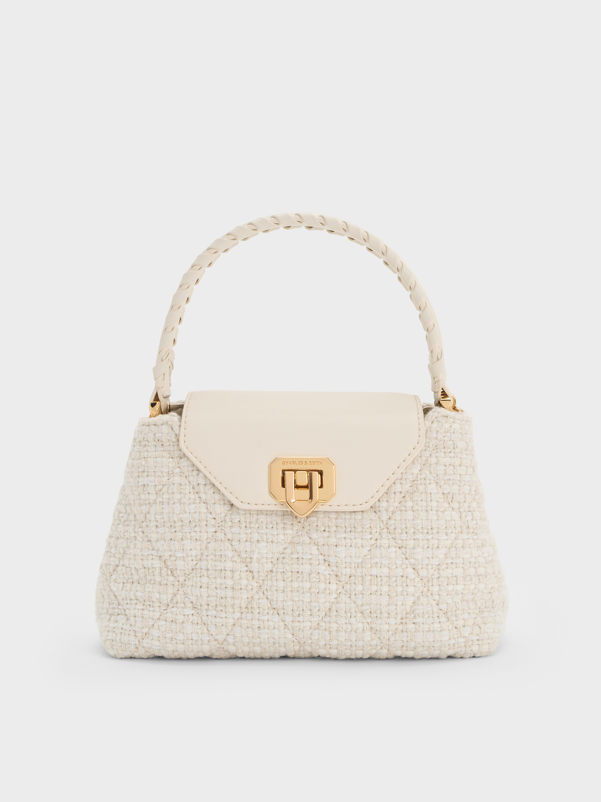 Charles & Keith - Arwen Tweed Quilted Braided-strap Top Handle Bag