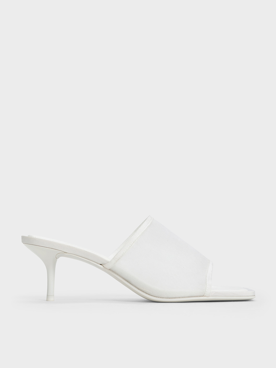 Charles & Keith - Loren Mesh Kitten-heel Mules In White