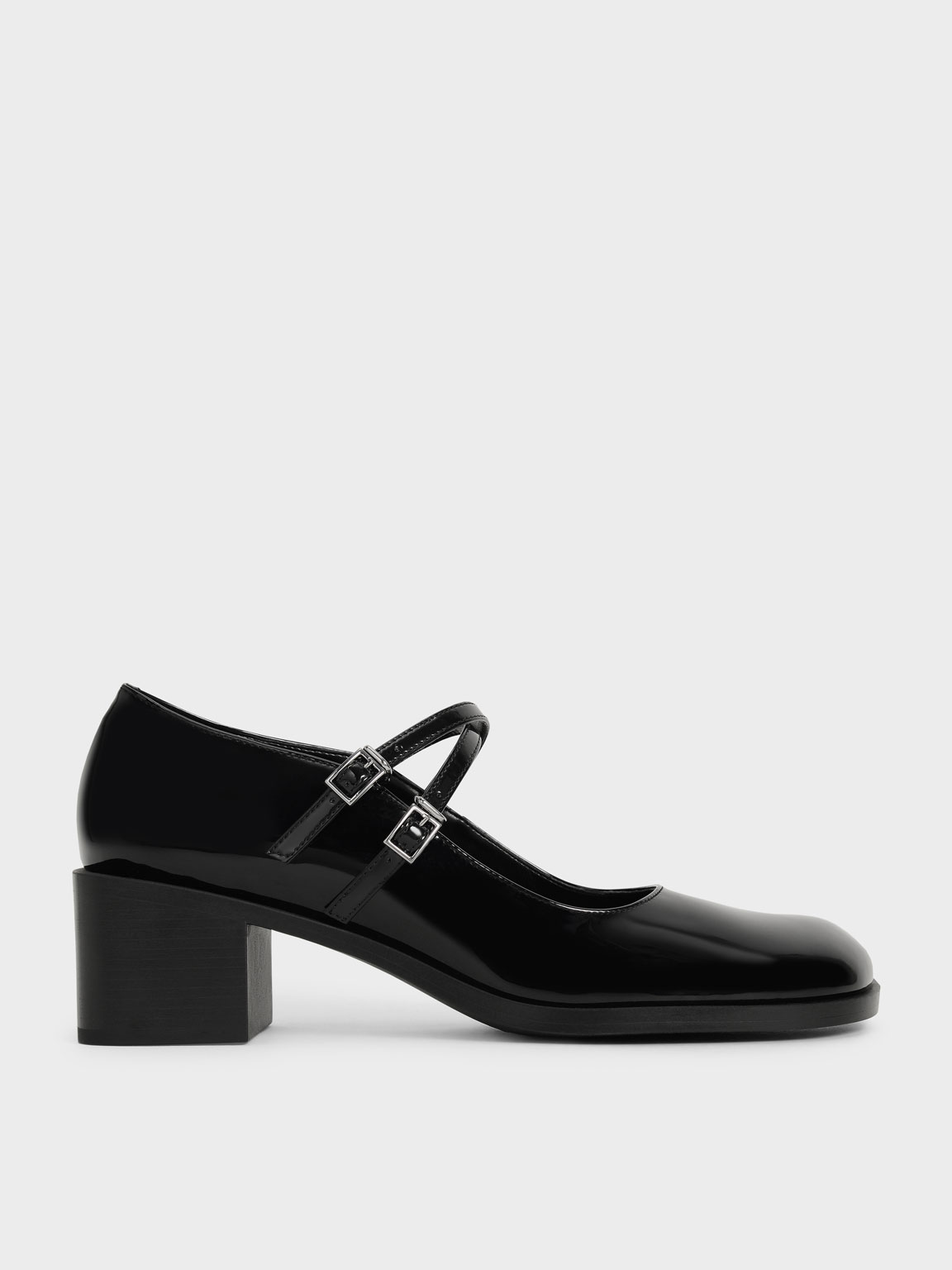 

Patent Crossover Block Heel Mary Janes, Black