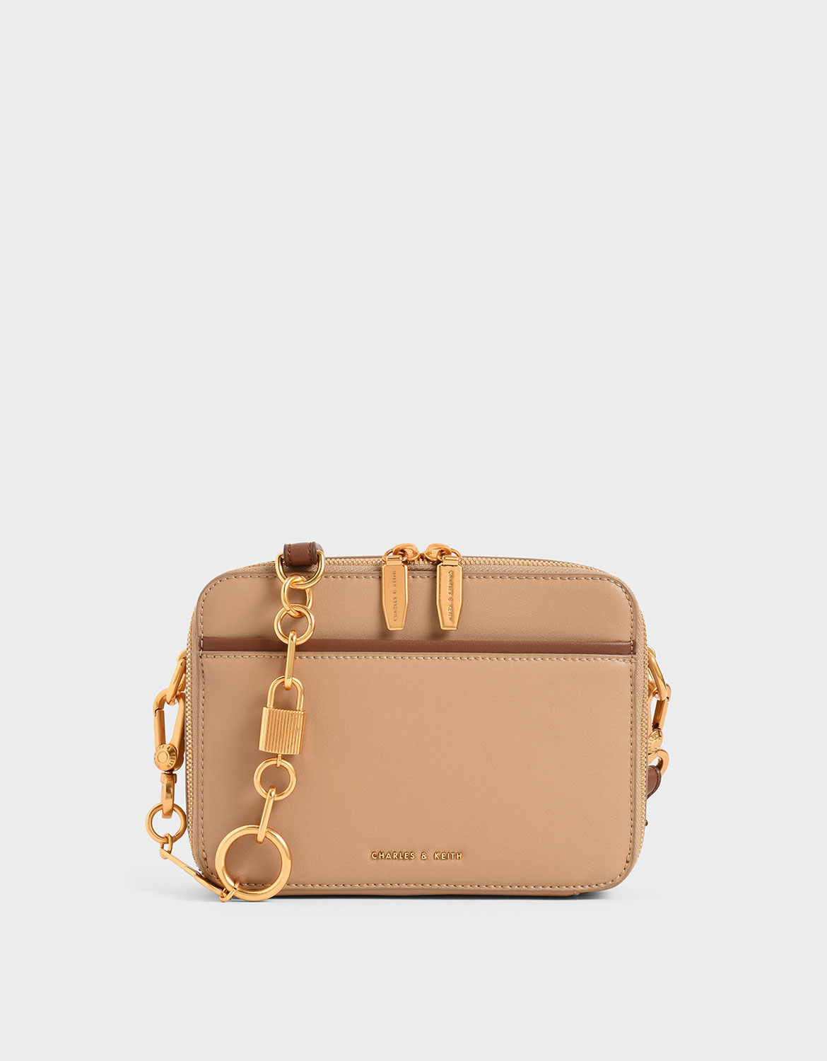

Double Zip Crossbody Bag, Beige