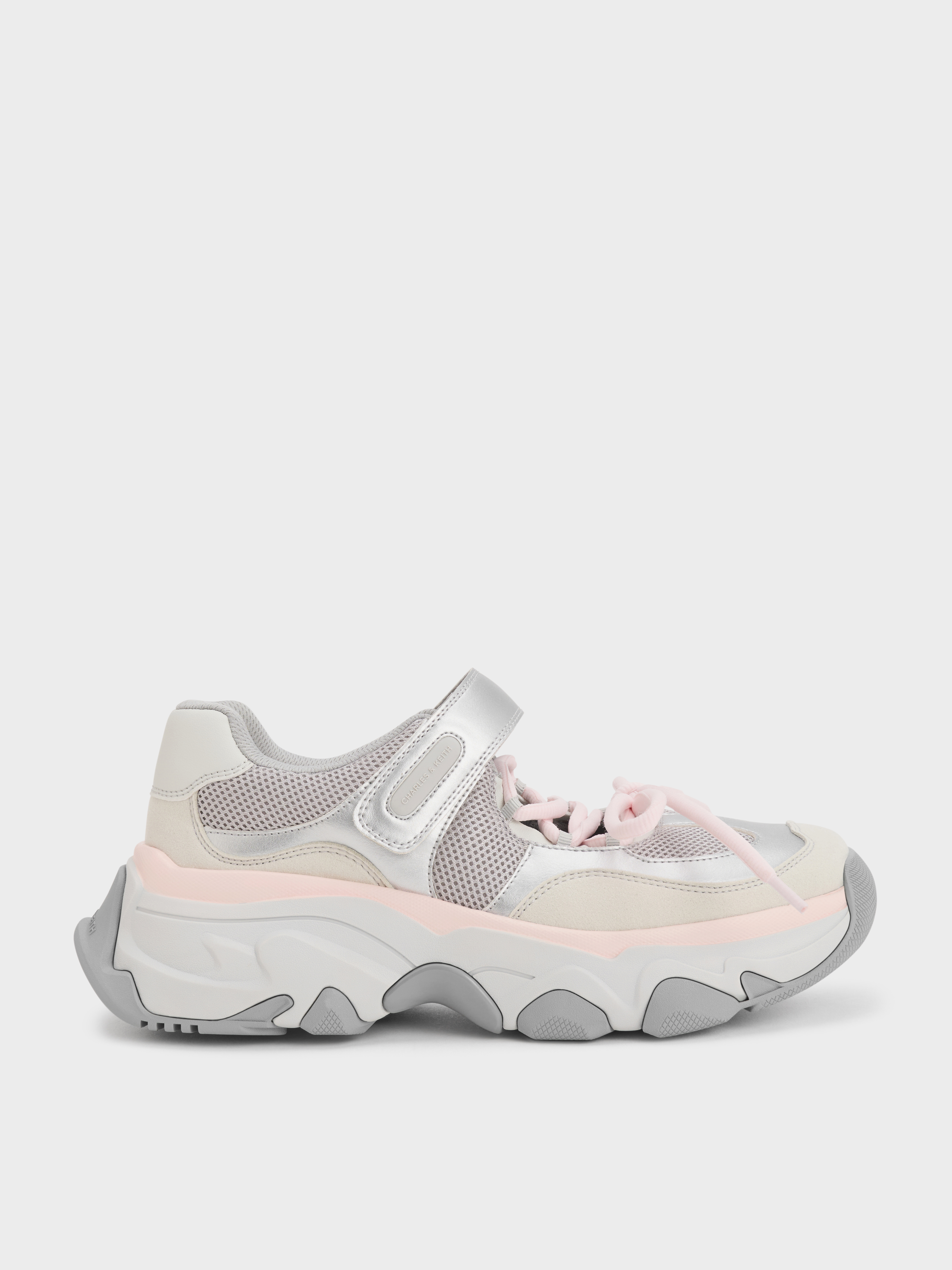 Charles & Keith - Gaskell Metallic Mesh Mary Jane Sneakers In Light Pink