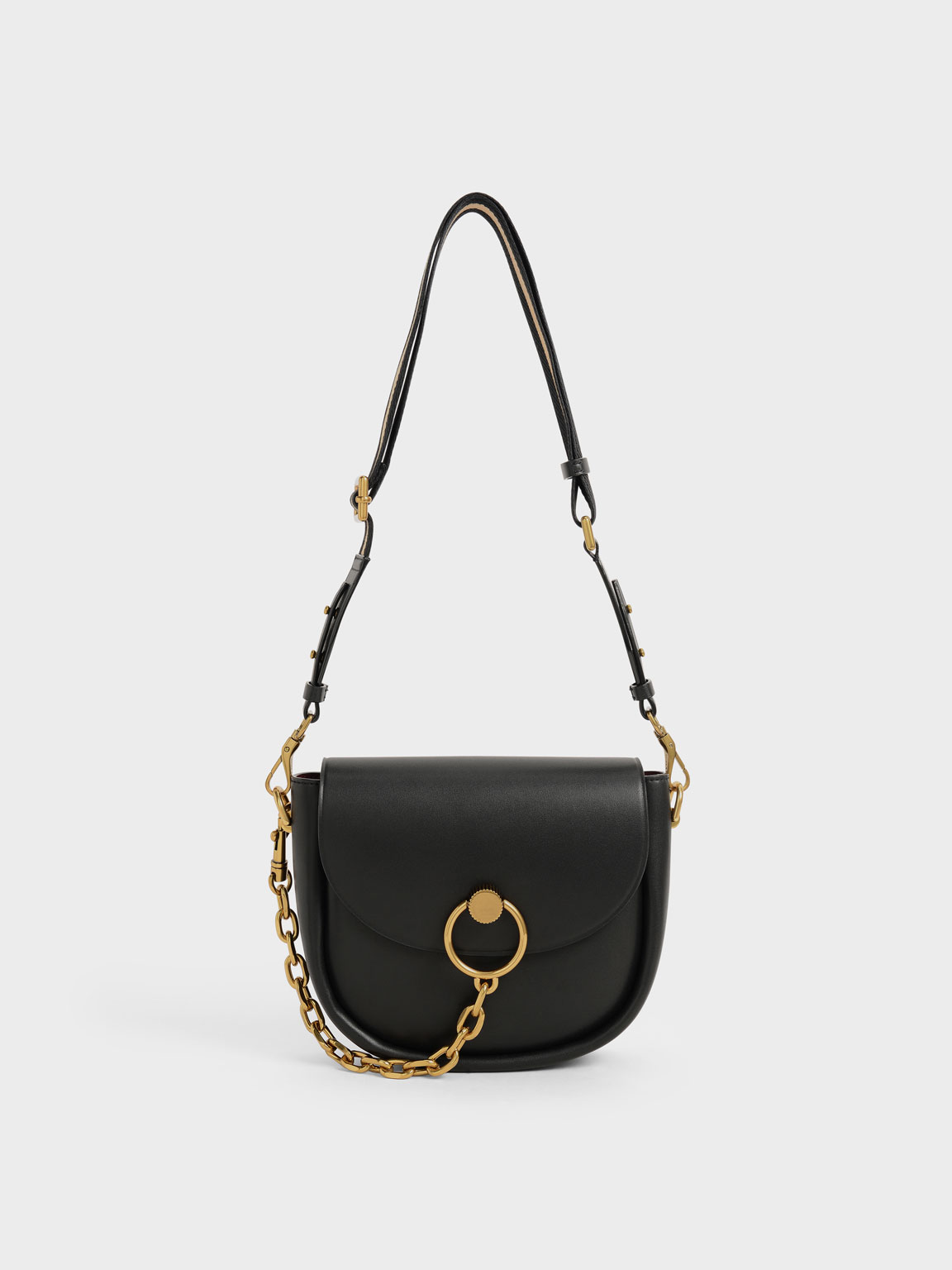 

Chunky Chain-Link Saddle Bag, Black
