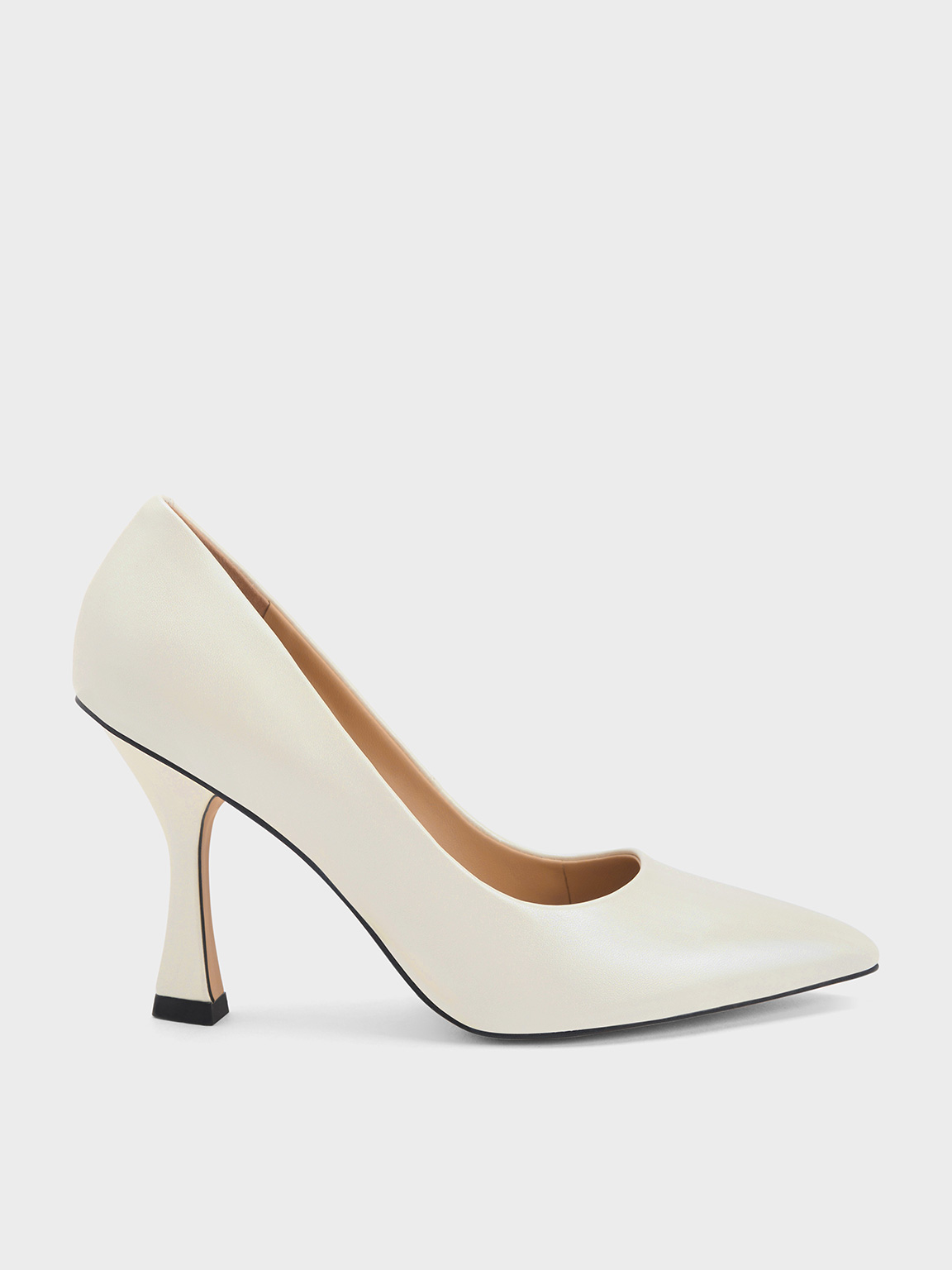 Charles & Keith Leather Flare Heel Pumps In White