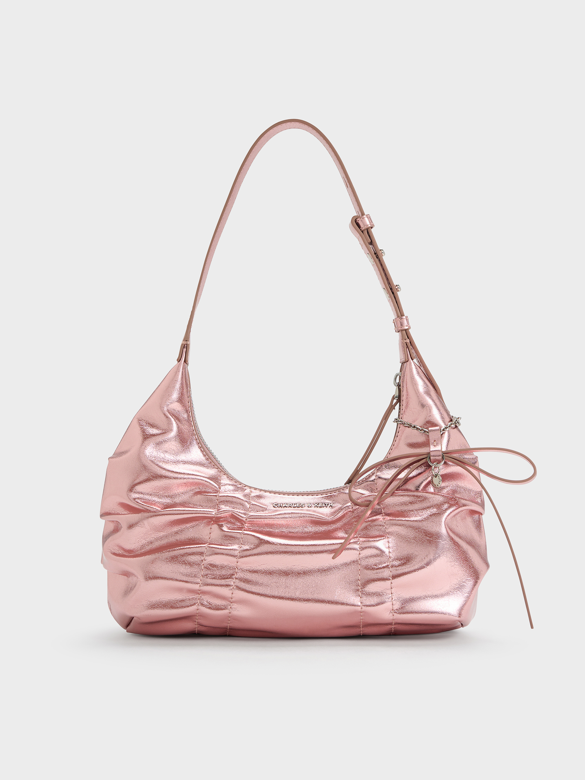 Charles & Keith - Kadee Metallic Ruched Hobo Bag