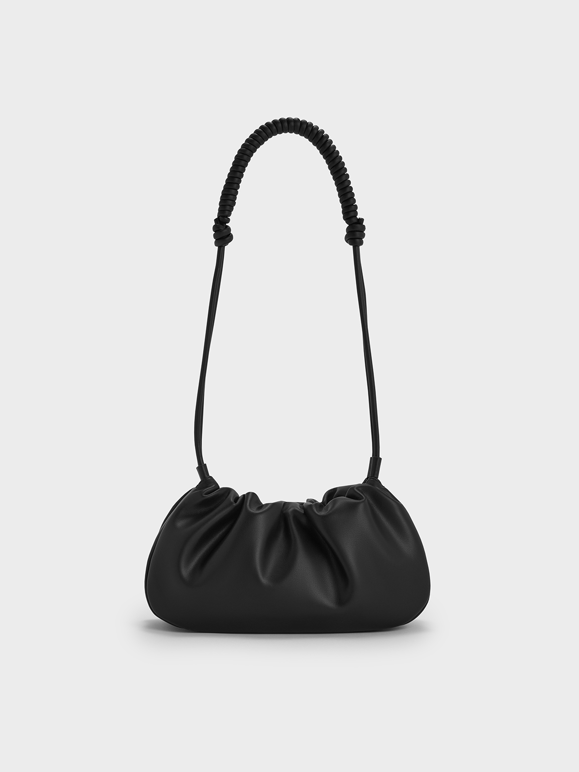 Charles & Keith - Lorelai Ruched Knotted-strap Shoulder Bag In Noir