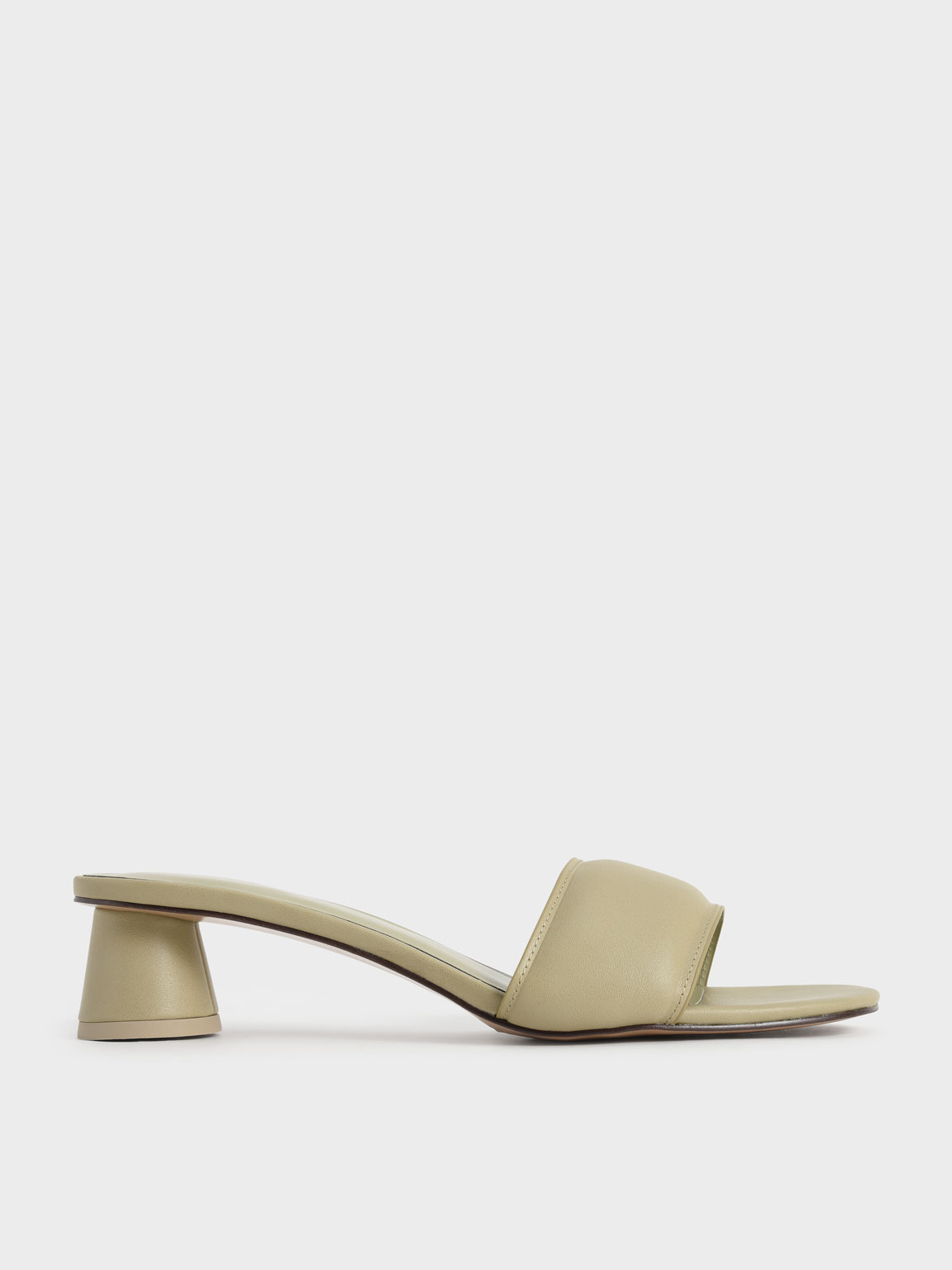 

Puffy Cylindrical Heel Mules, Taupe