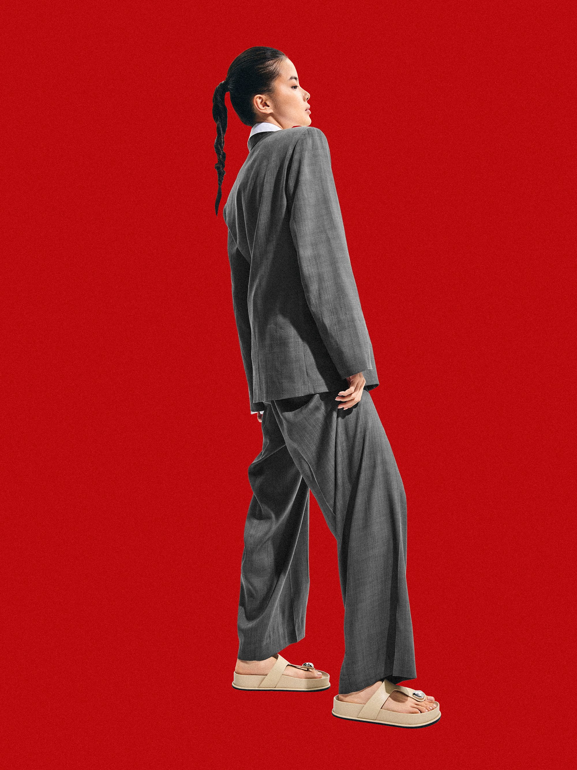 Sculpted-Accent Flatform Thong Sandals, Taupe, hi-res