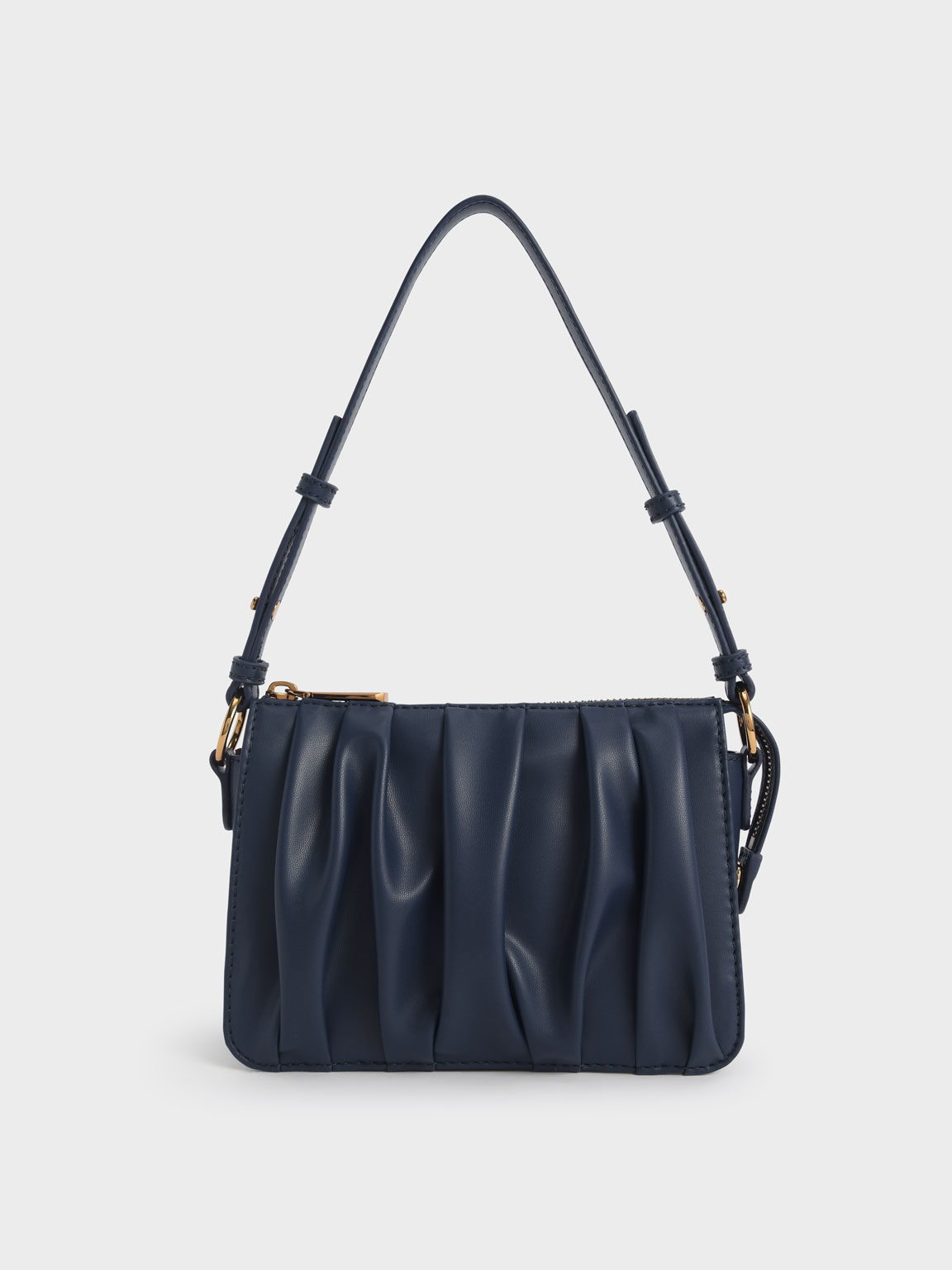 

Beaded Strap Ruched Shoulder Bag, Navy