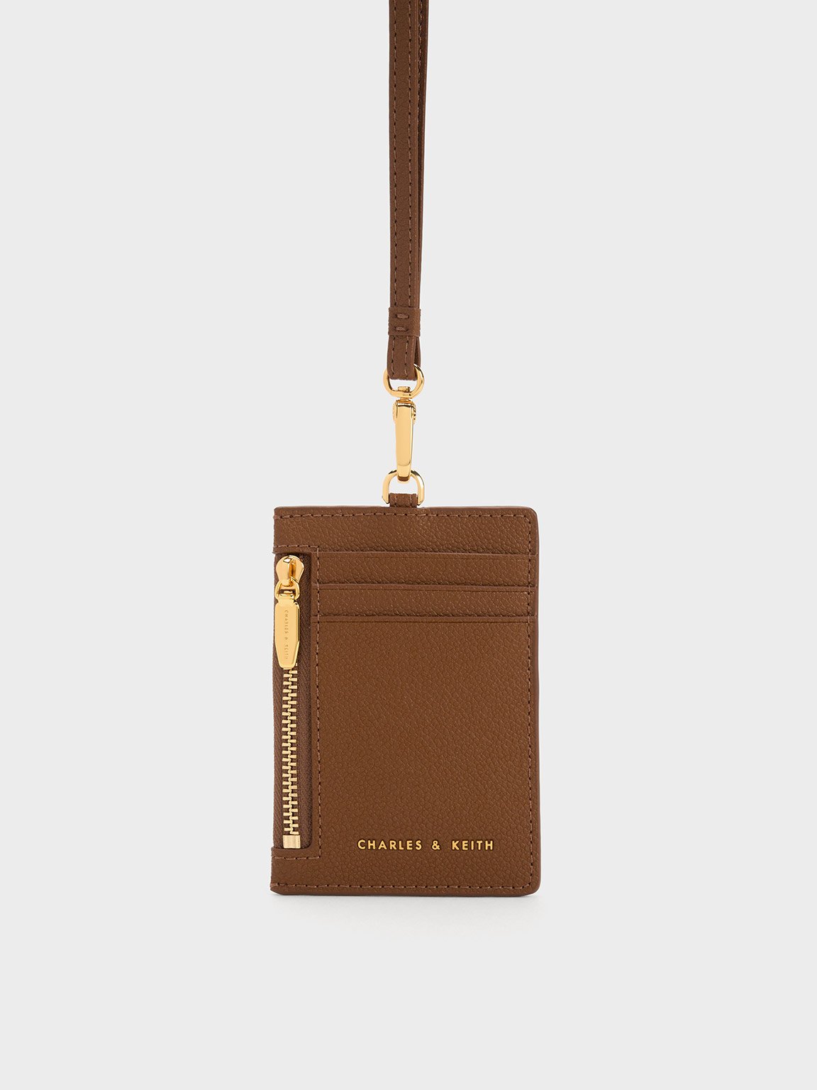 Charles & Keith Side Zip Cardholder In Chocolate