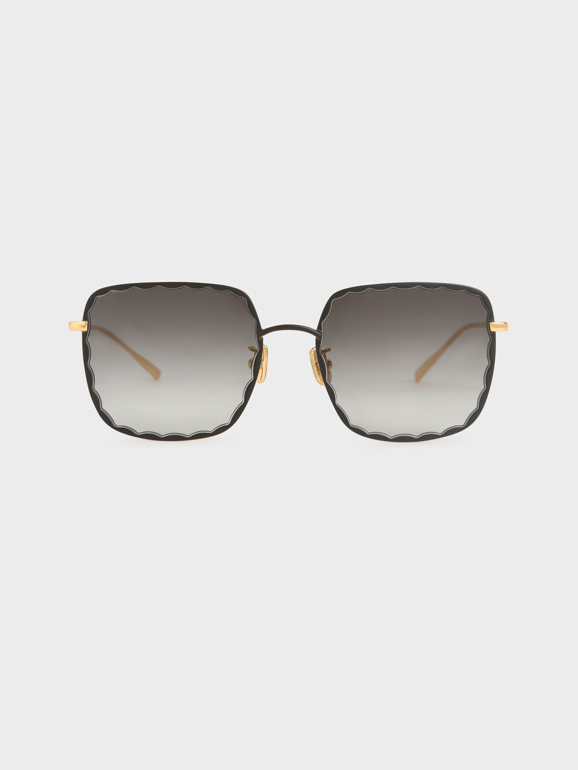 

Scallop Trim Butterfly Sunglasses, Black