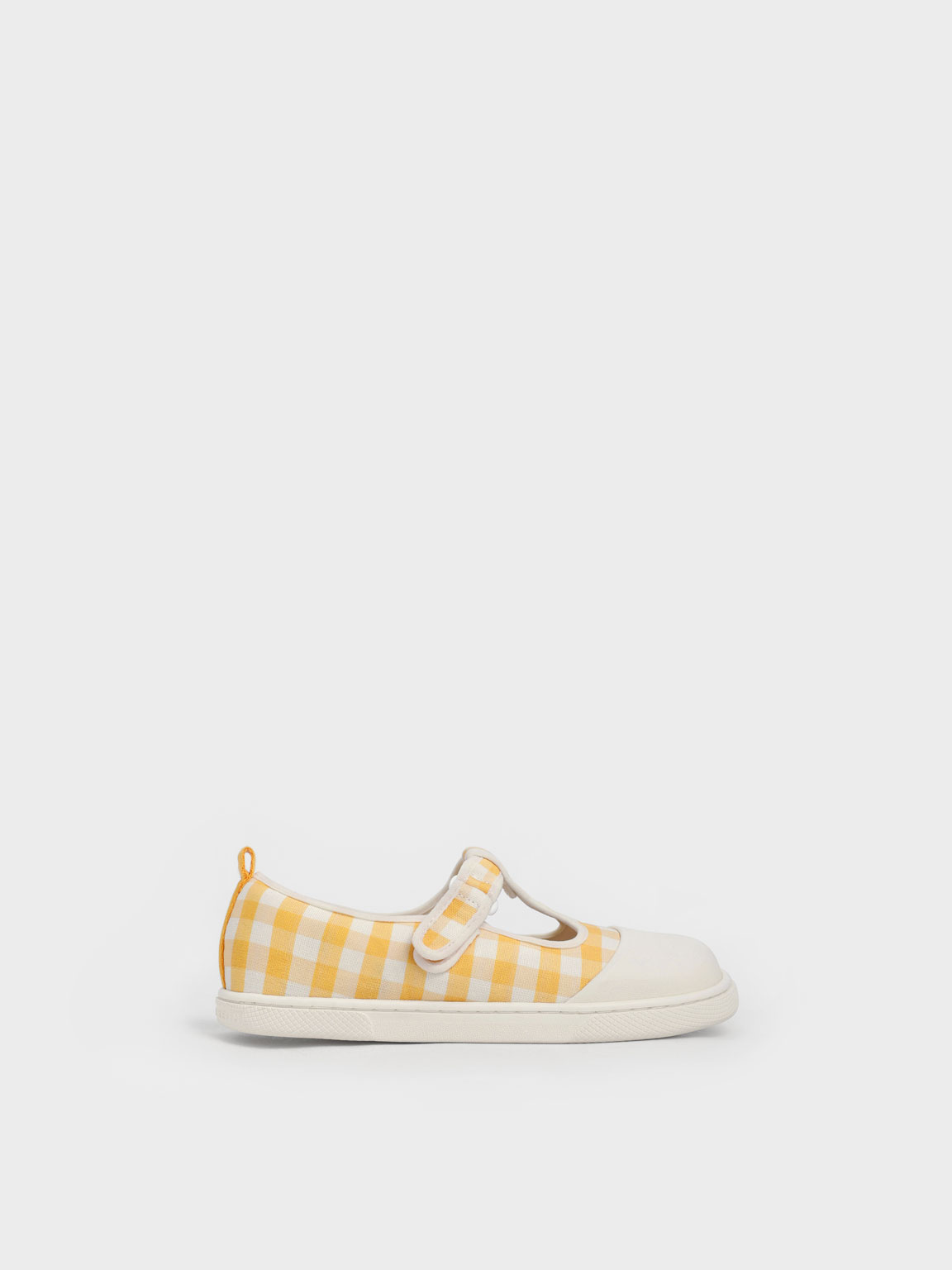 Girls’ Linen Front-Strap Gingham-Print Shoes
