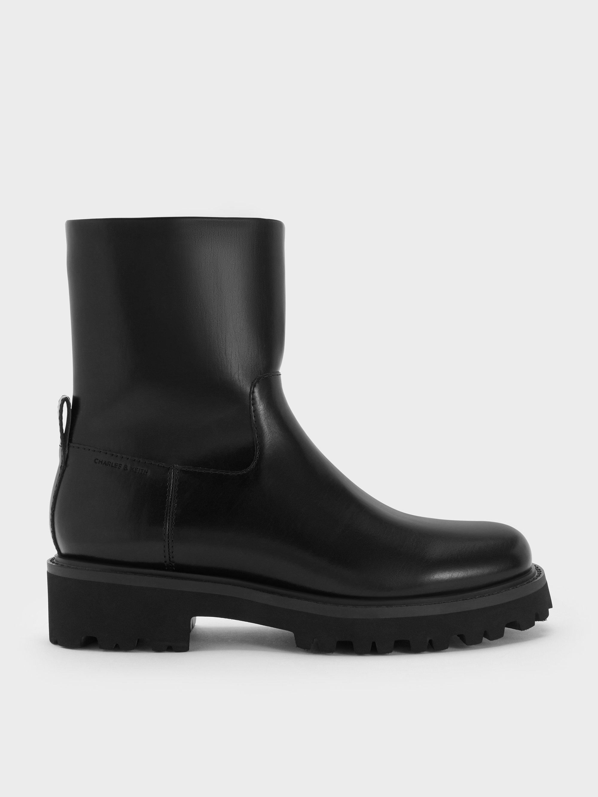 Charles & Keith - Devan Side-Zip Ridged-Sole Calf Boots