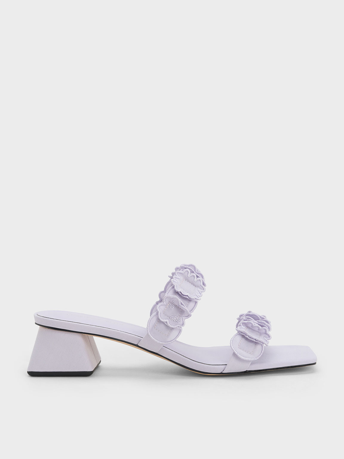 Charles & Keith Ruffled Cotton Heeled Mules In Lilac