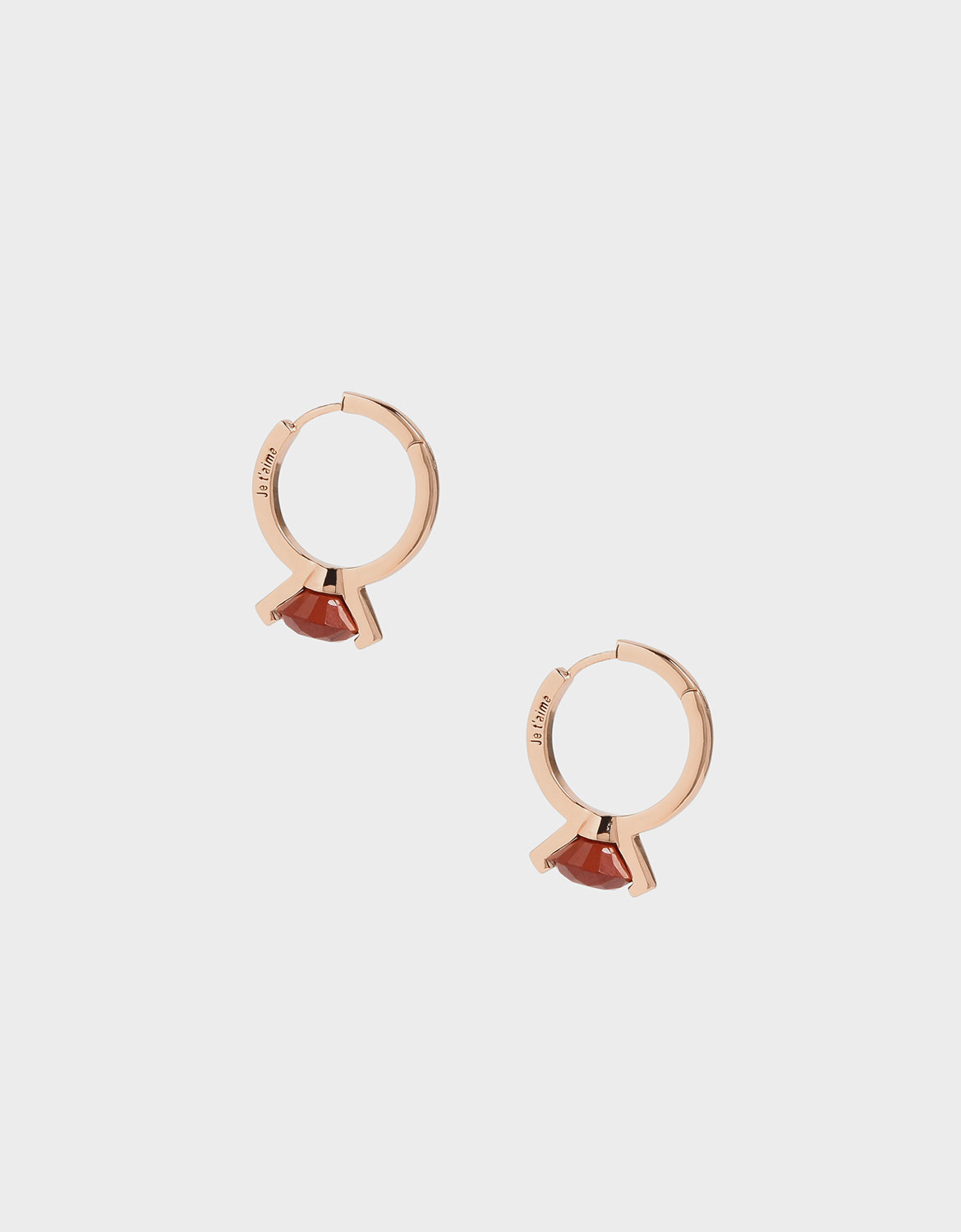 

Red Jasper Stone Huggie Hoop Earrings, Rose gold