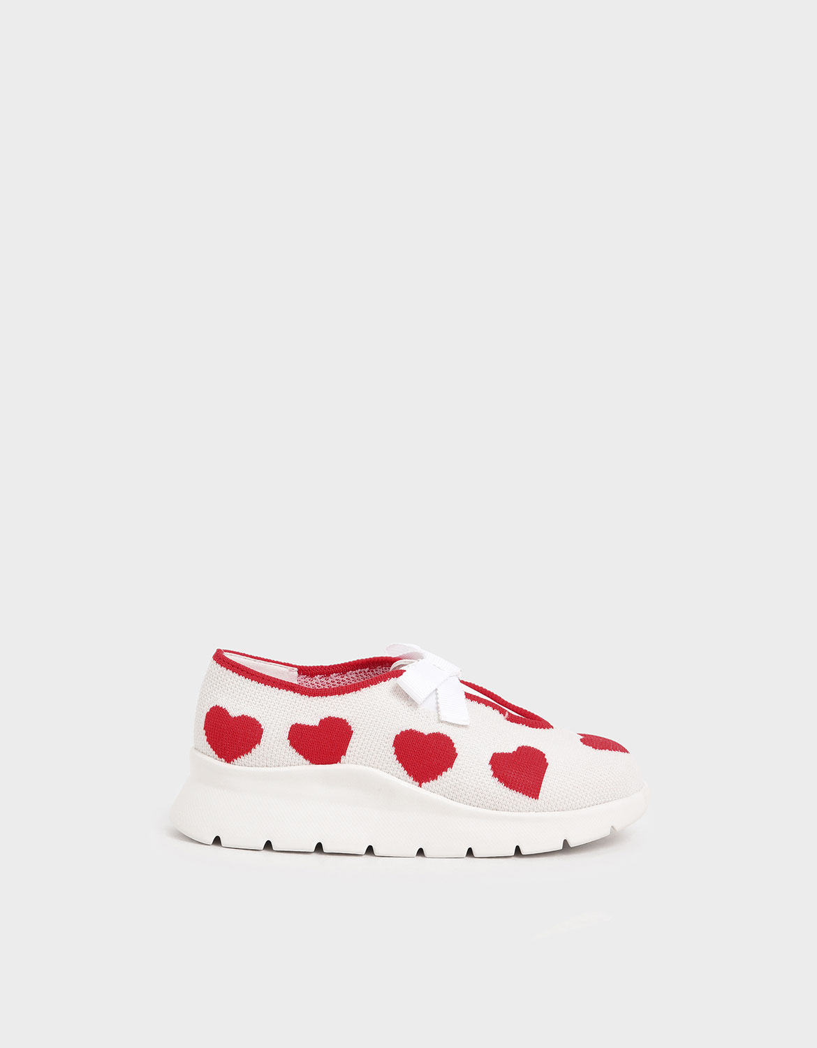 

Girls' Heart Print Knitted Sneakers, White
