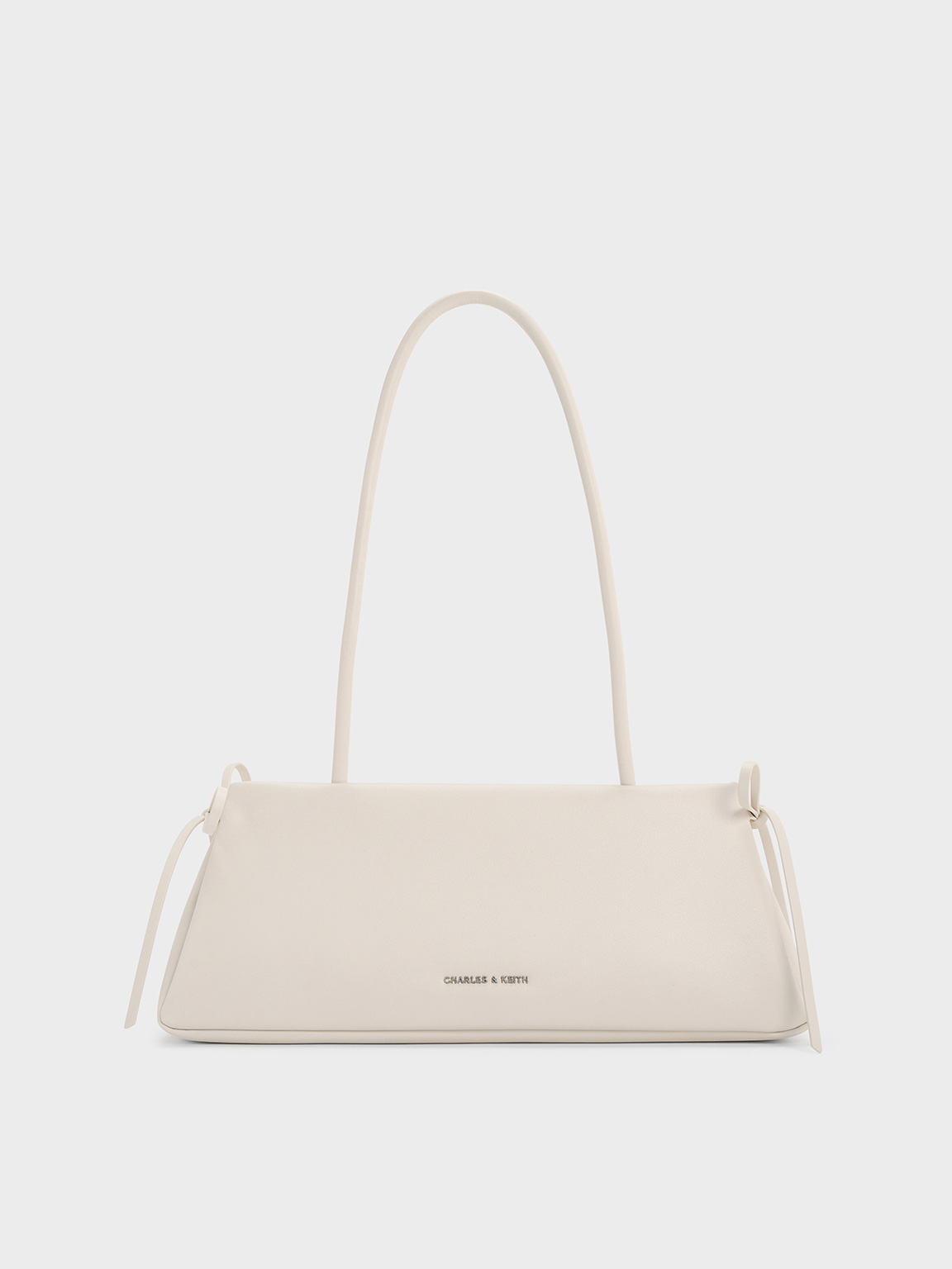 Charles & Keith - Hazel Bow Elongated Trapeze Shoulder Bag In Meringue White